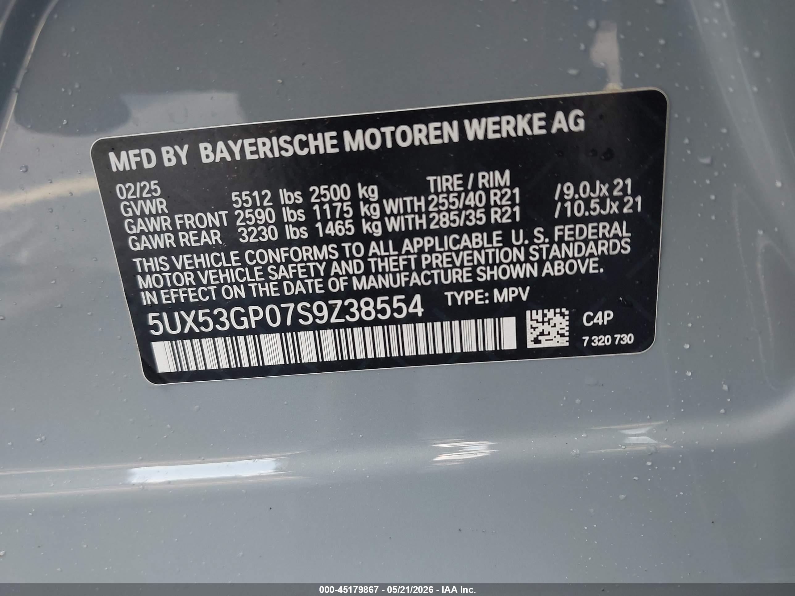 2025 Bmw X3 30 Xdrive Gray vin: 5UX53GP07S9Z38554