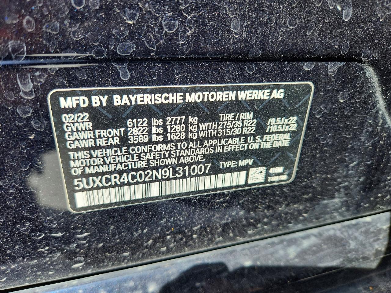2022 Bmw X5 Sdrive 40i Угольный vin: 5UXCR4C02N9L31007