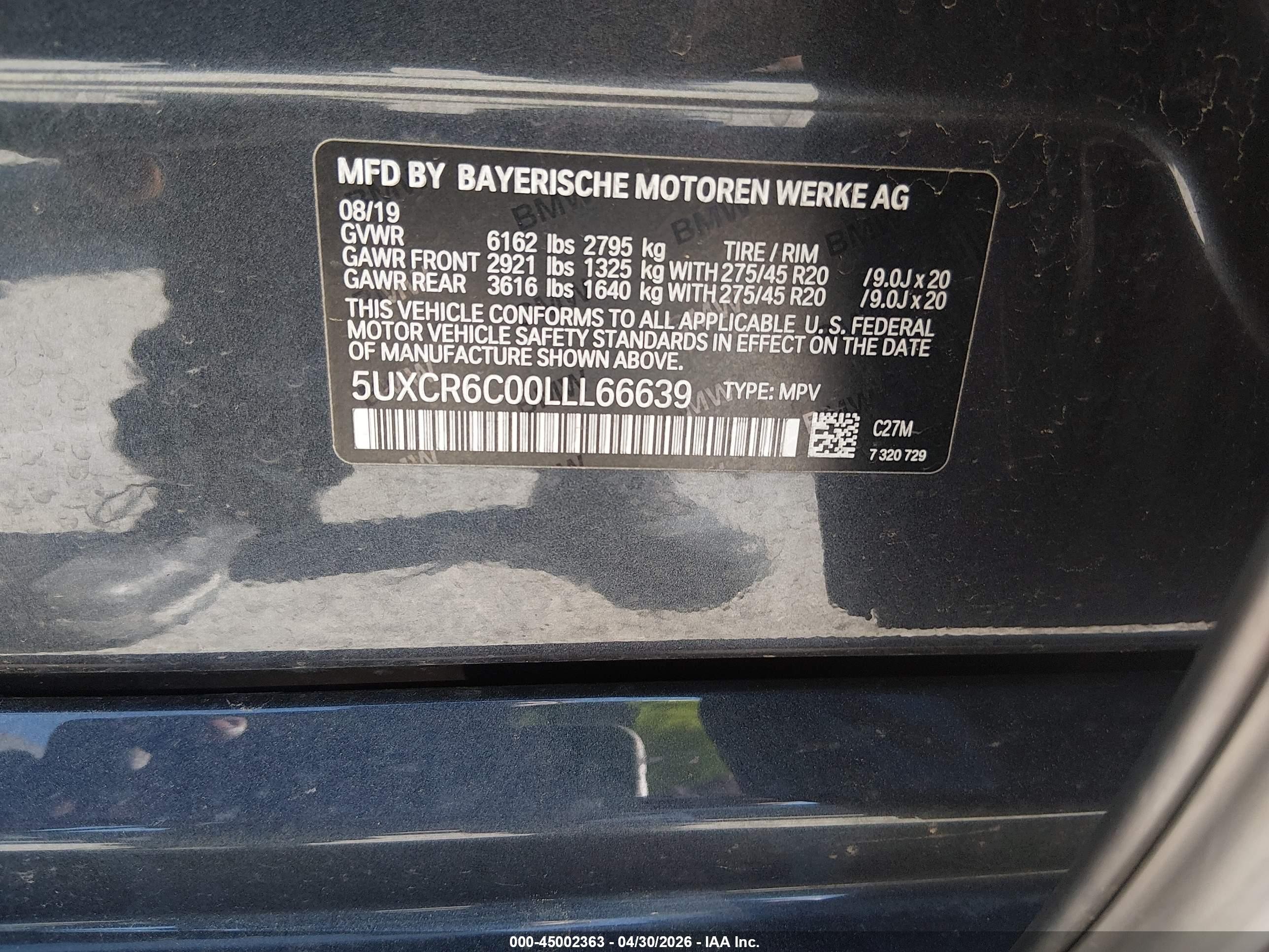 2020 Bmw X5 Xdrive40i Черный vin: 5UXCR6C00LLL66639