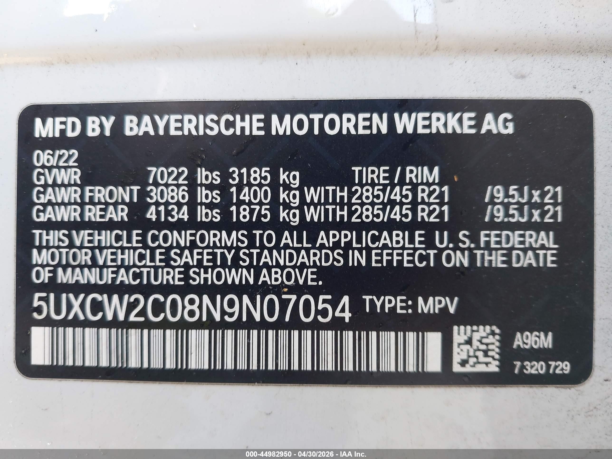 2022 Bmw X7 Xdrive40i White vin: 5UXCW2C08N9N07054