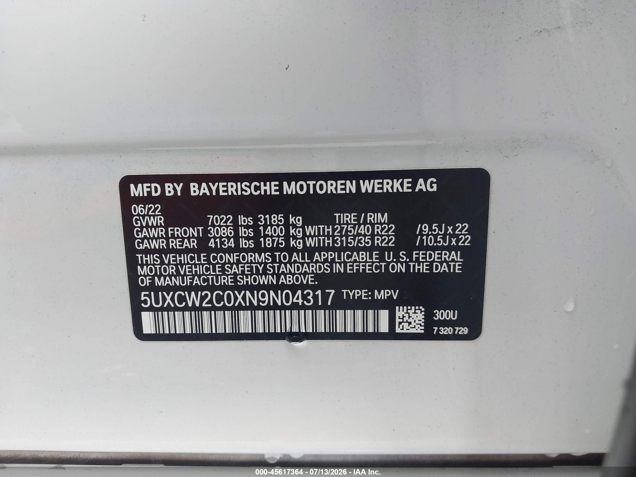 2022 Bmw X7 Xdrive40i White vin: 5UXCW2C0XN9N04317