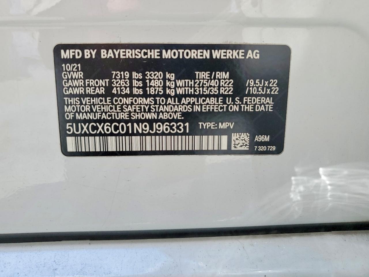 2022 Bmw X7 M50i White vin: 5UXCX6C01N9J96331