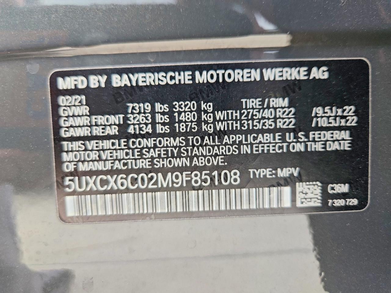 2021 Bmw X7 M50i Серый vin: 5UXCX6C02M9F85108