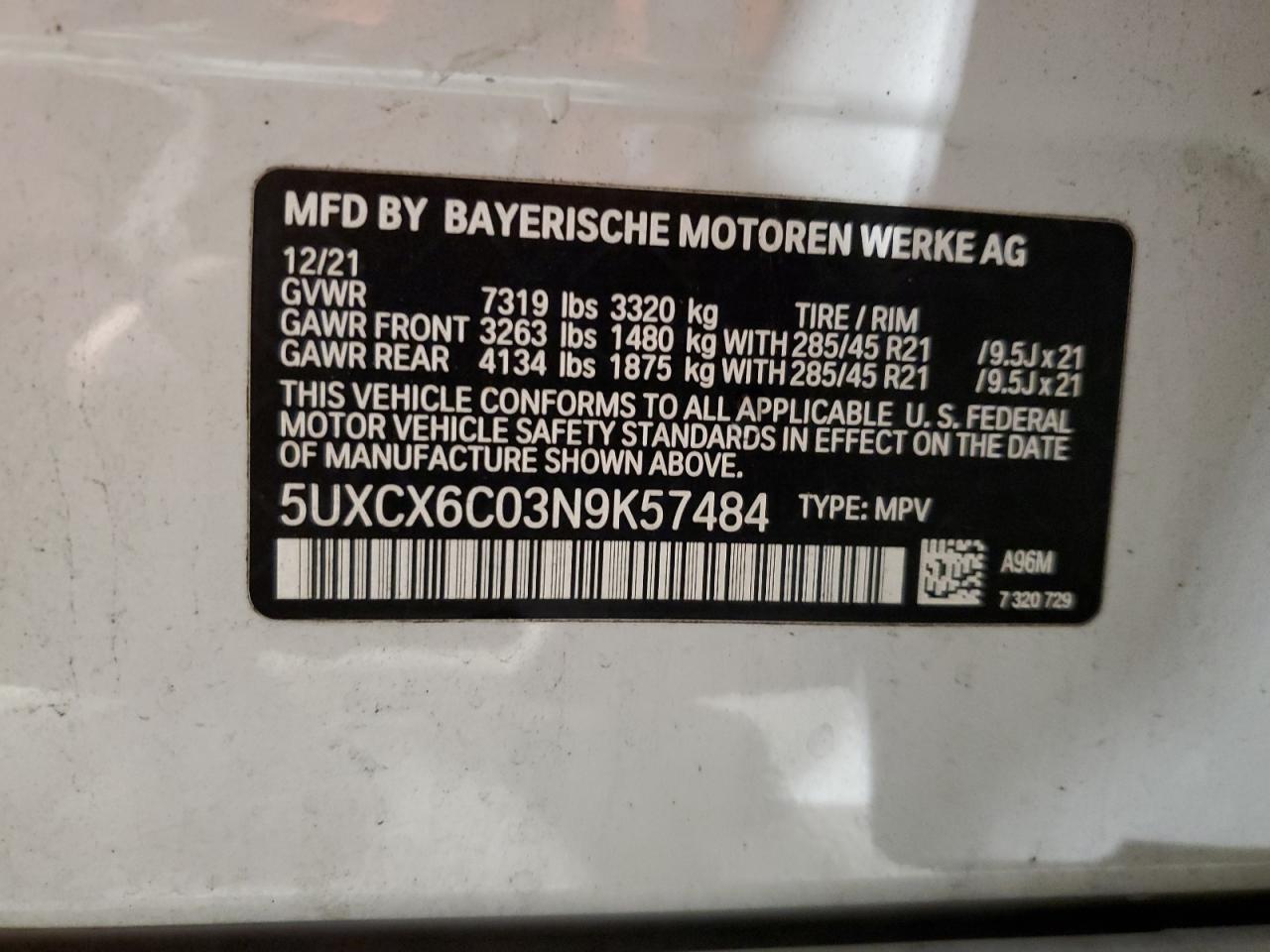 2022 Bmw X7 M50i White vin: 5UXCX6C03N9K57484