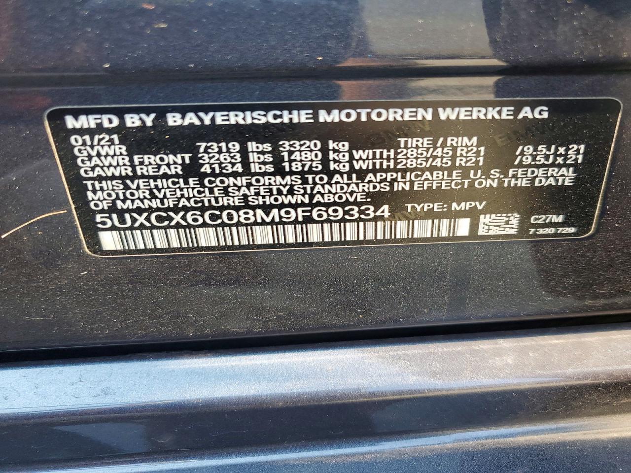 2021 Bmw X7 M50i Черный vin: 5UXCX6C08M9F69334
