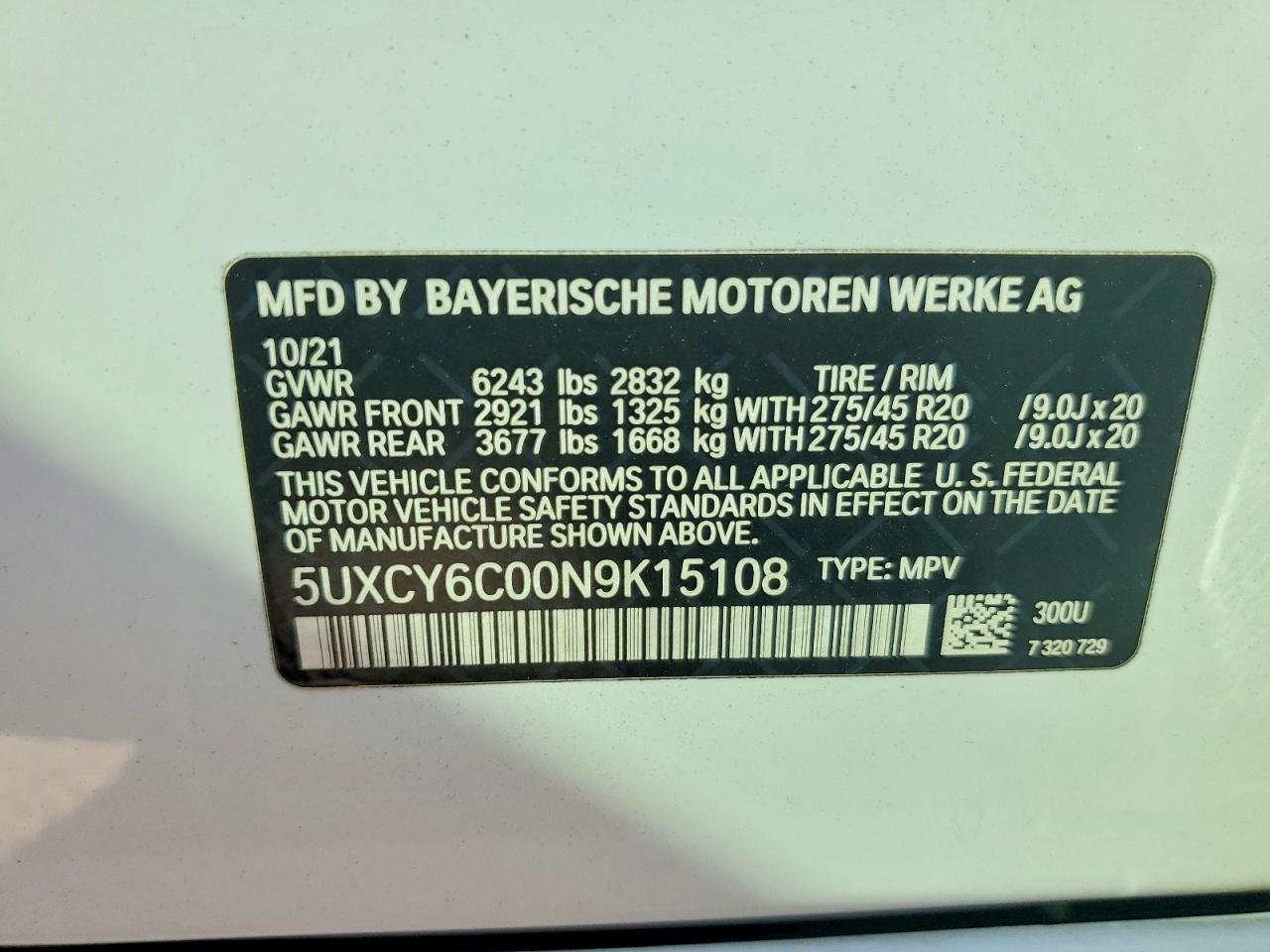 2022 Bmw X6 Xdrive40i White vin: 5UXCY6C00N9K15108