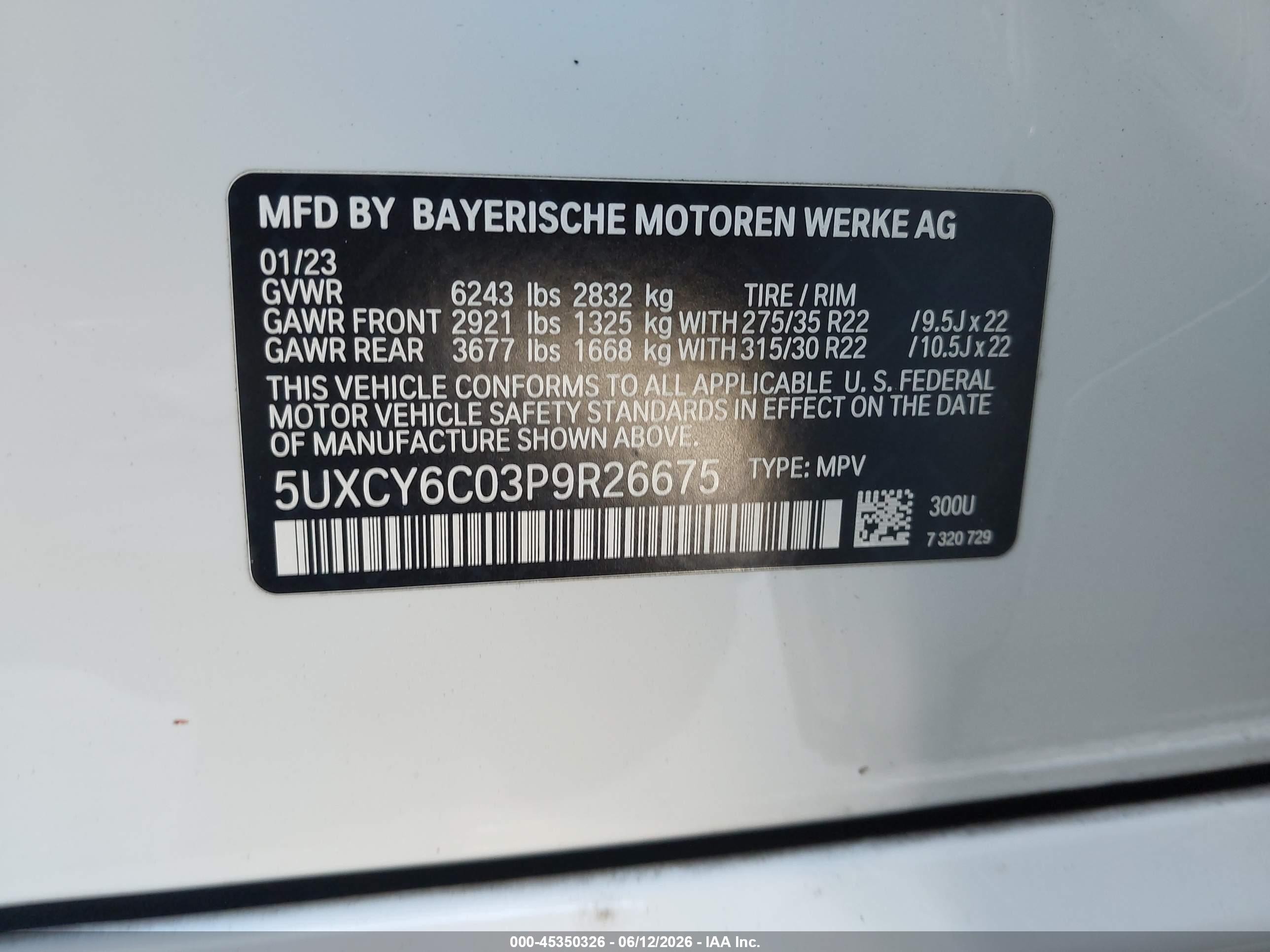 2023 Bmw X6 Xdrive40i White vin: 5UXCY6C03P9R26675