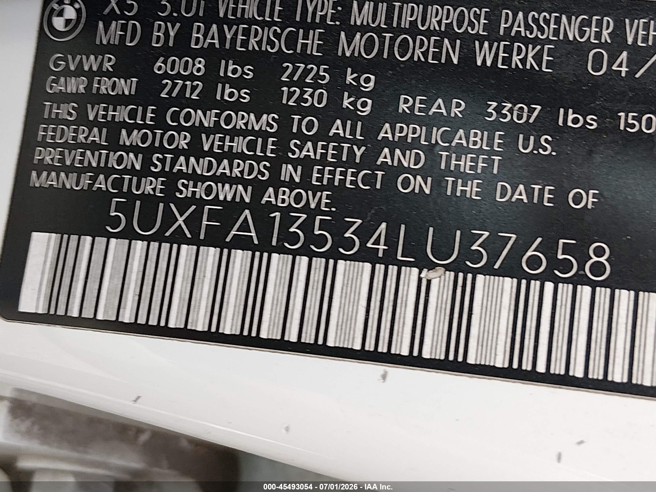 2004 Bmw X5 3.0i White vin: 5UXFA13534LU37658