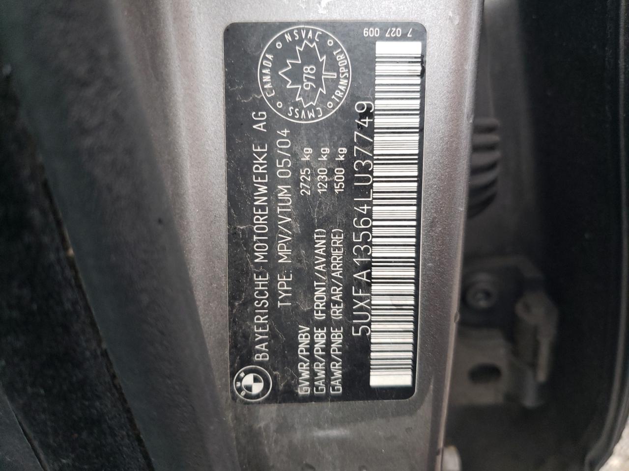 2004 Bmw X5 3.0i Gray vin: 5UXFA13564LU37749