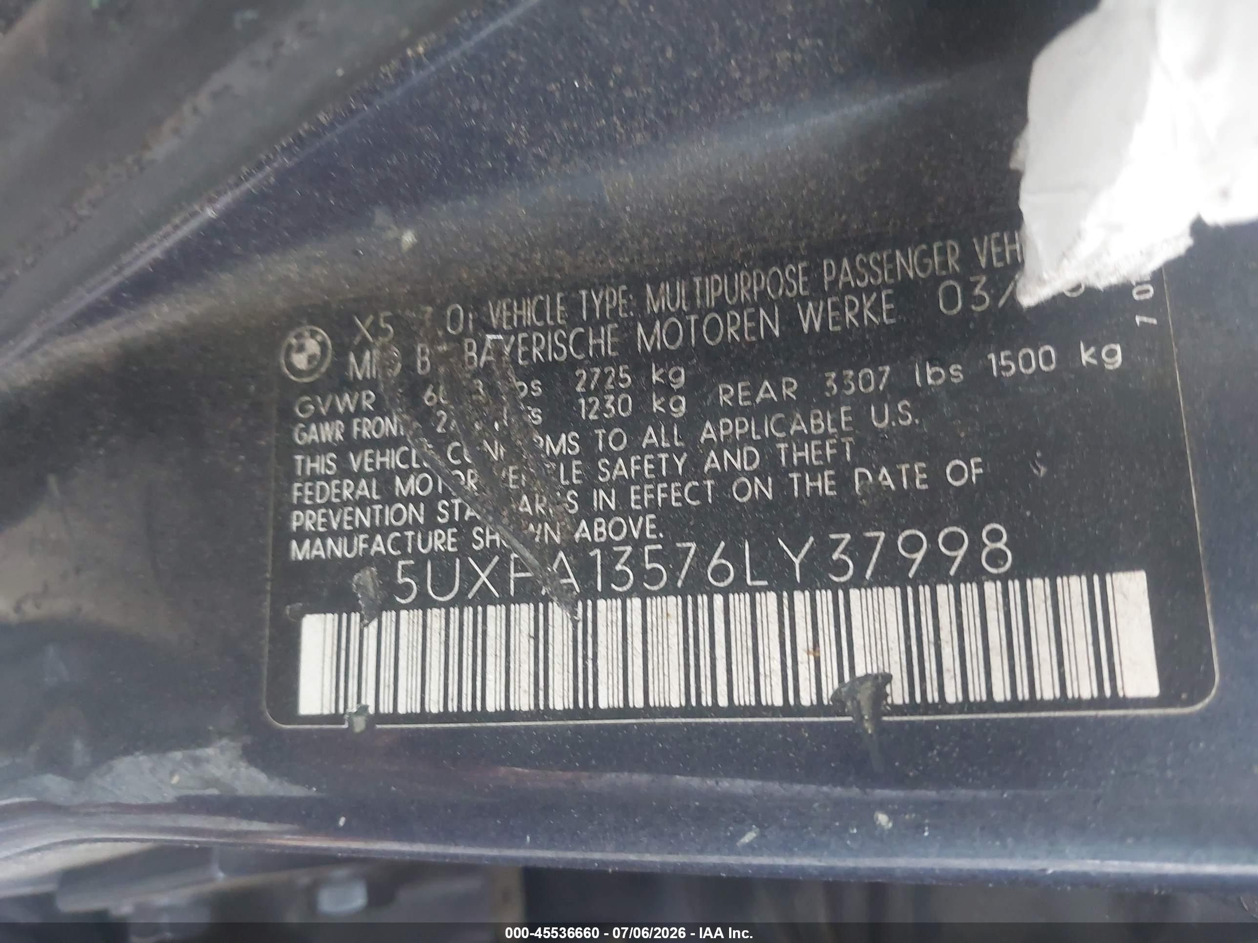 2006 Bmw X5 3.0i Gray vin: 5UXFA13576LY37998