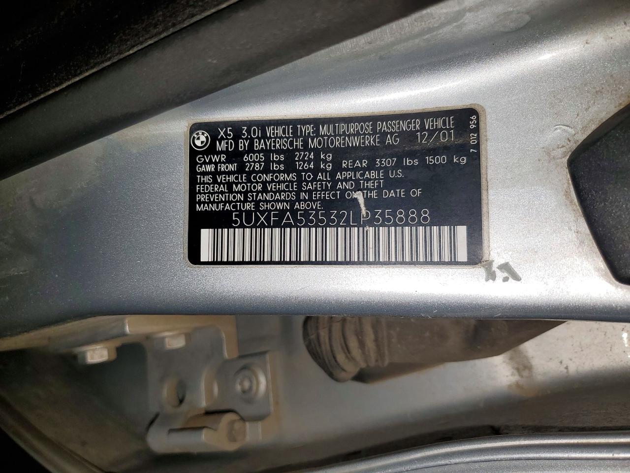 2002 Bmw X5 3.0i Silver vin: 5UXFA53532LP35888