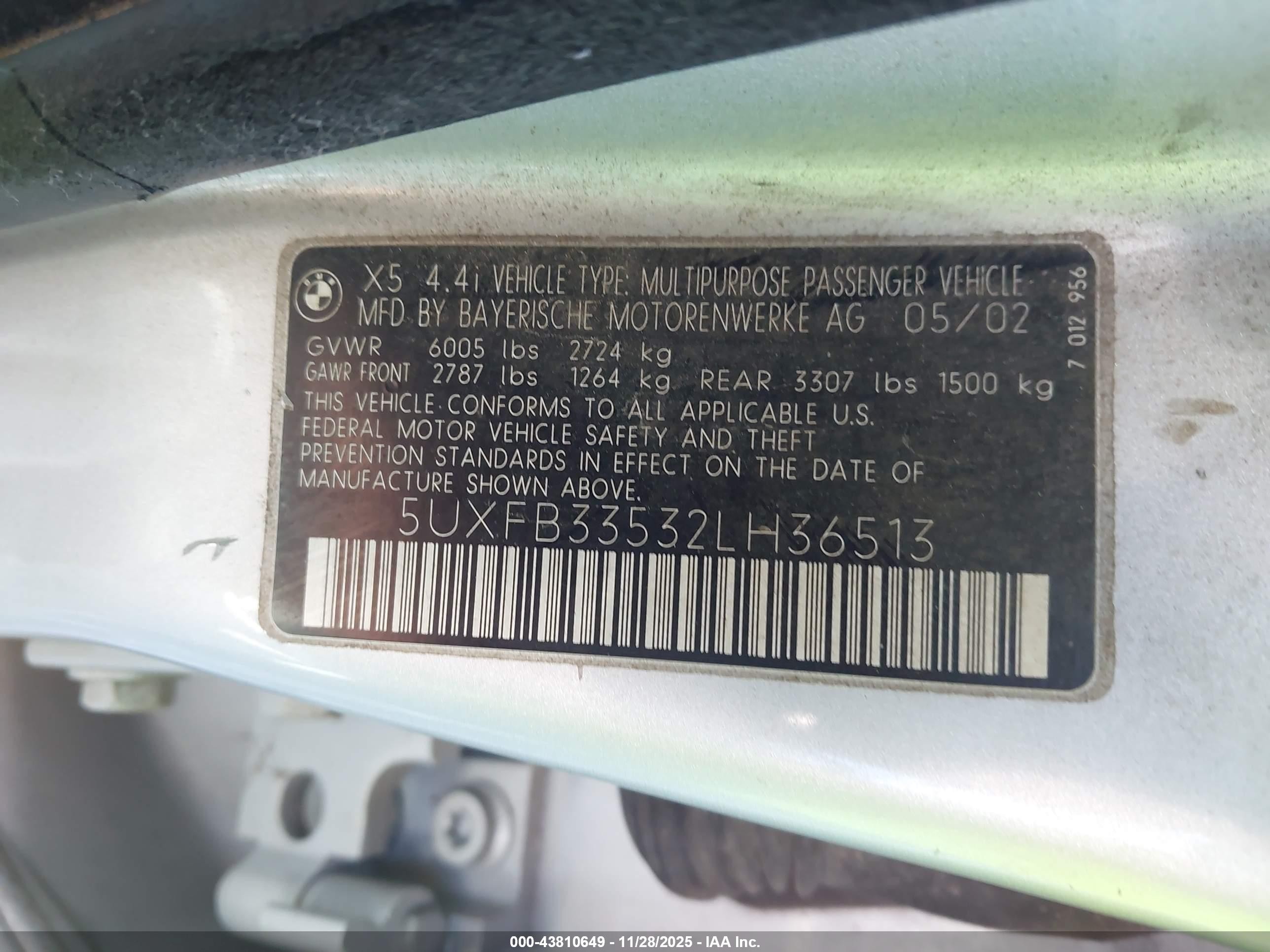 2002 Bmw X5 4.4i Silver vin: 5UXFB33532LH36513