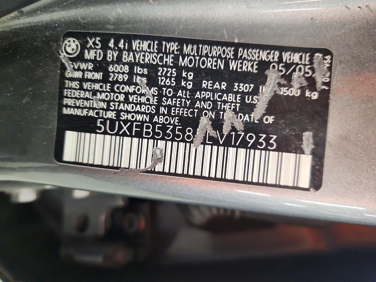 2005 Bmw X5 Gray vin: 5UXFB53585LV17933