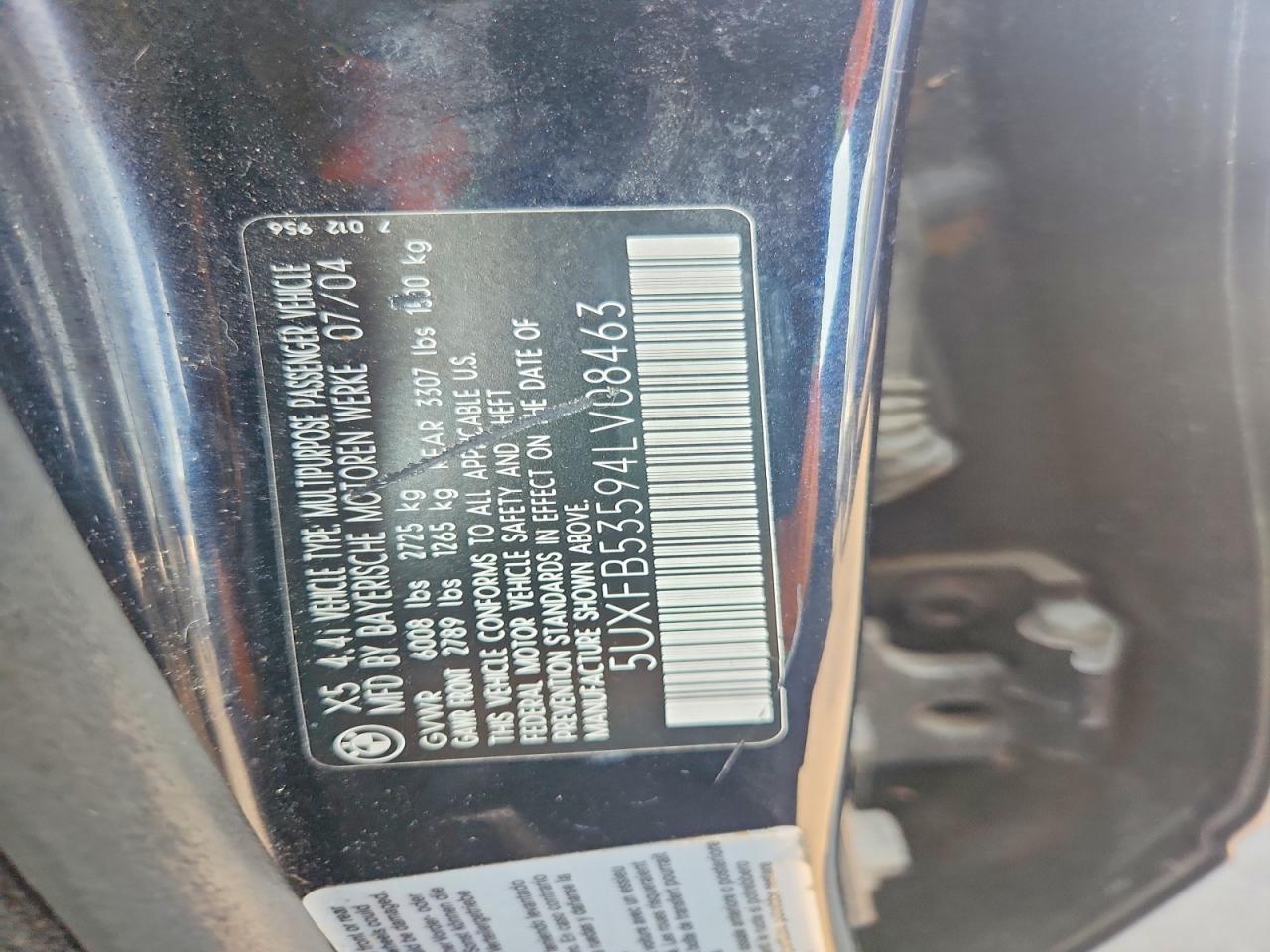 2004 Bmw X5 4.4i Black vin: 5UXFB53594LV08463