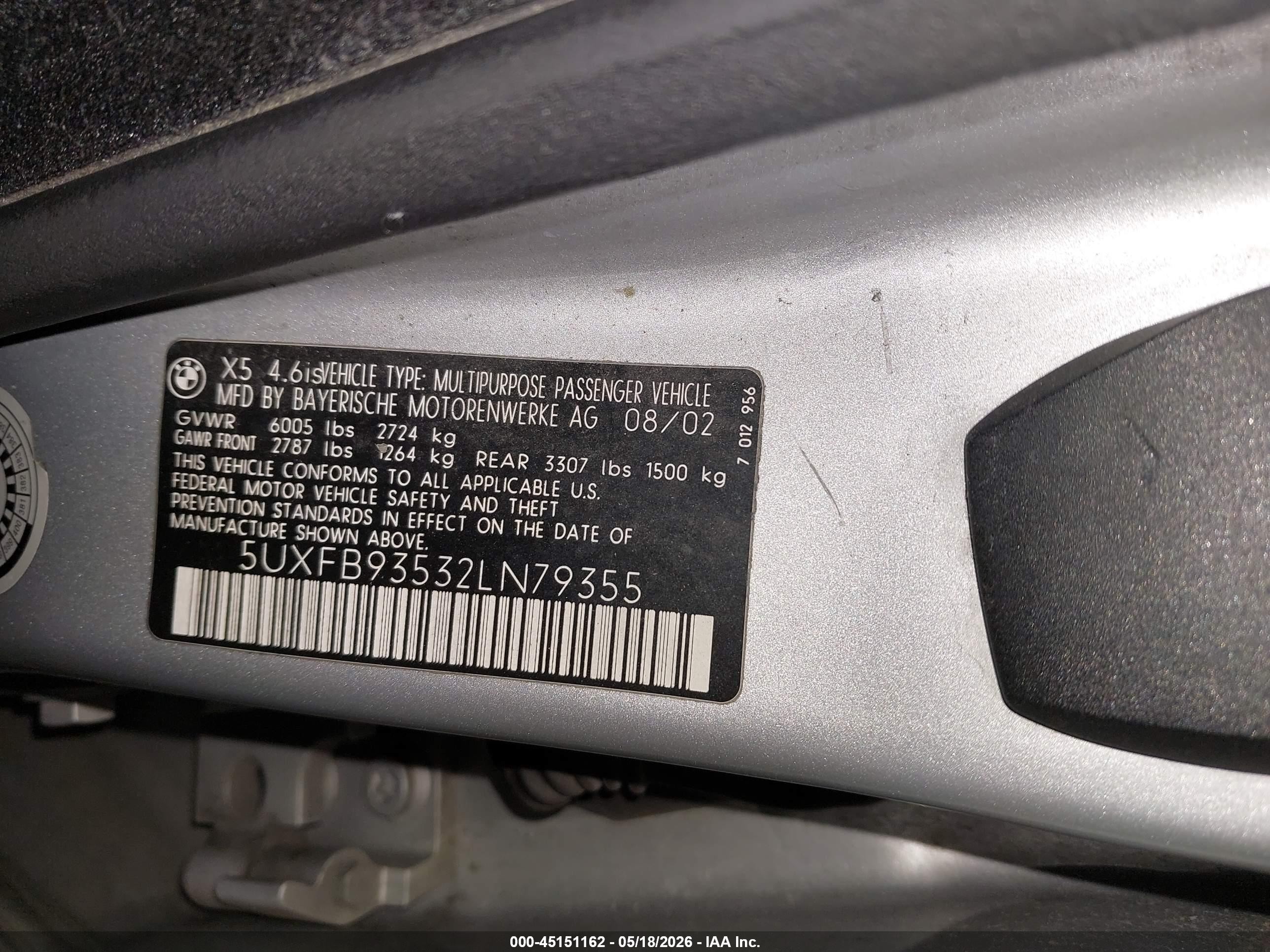 2002 Bmw X5 4.6is Silver vin: 5UXFB93532LN79355