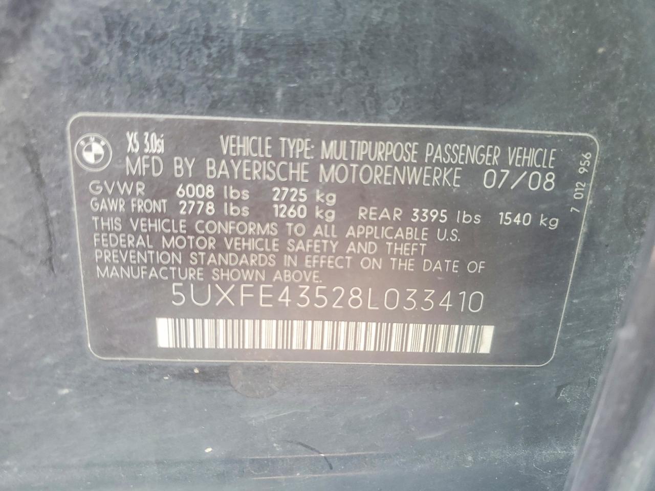 2008 Bmw X5 3.0i Charcoal vin: 5UXFE43528L033410