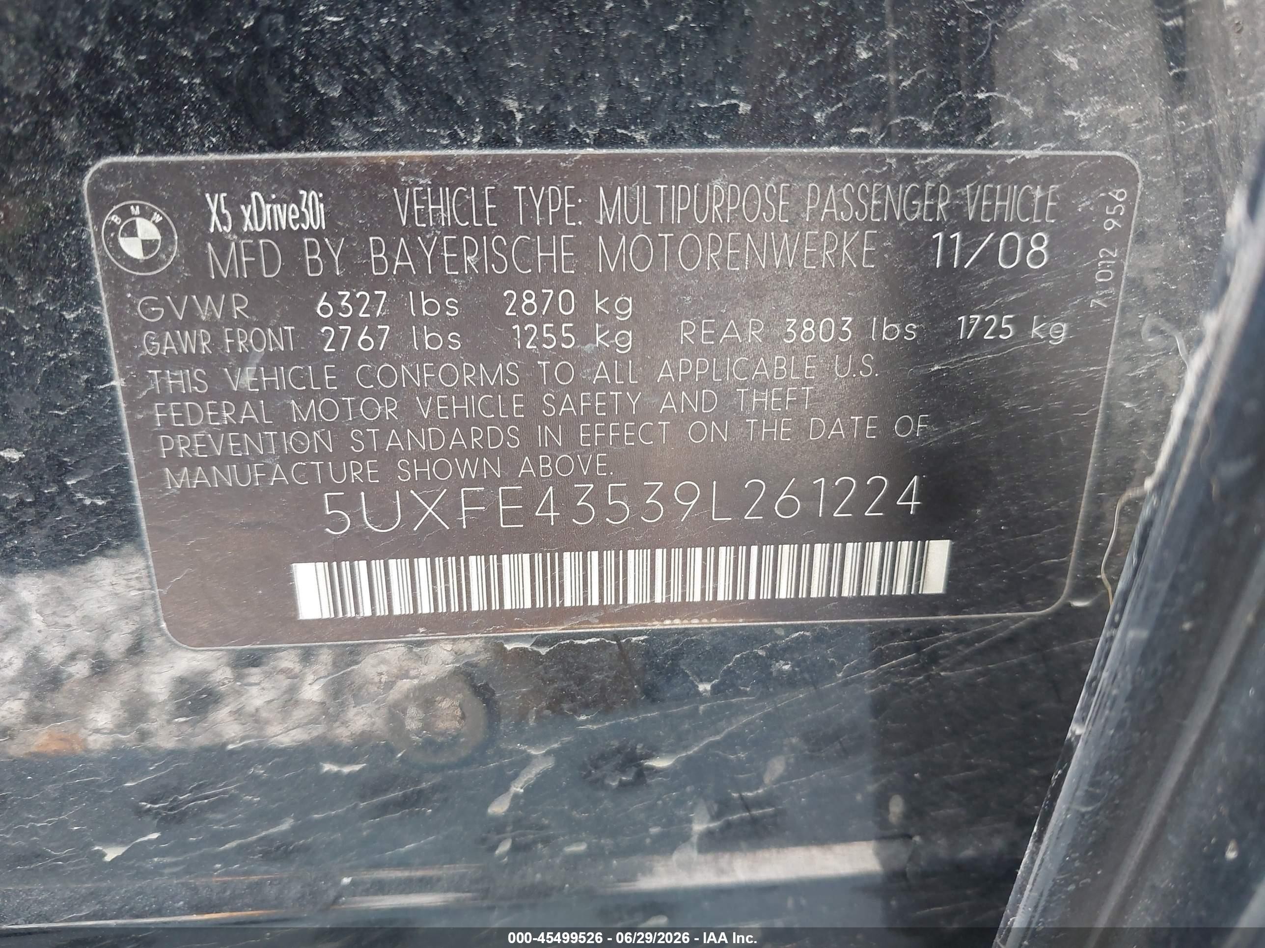 2009 Bmw X5 Xdrive30i Black vin: 5UXFE43539L261224