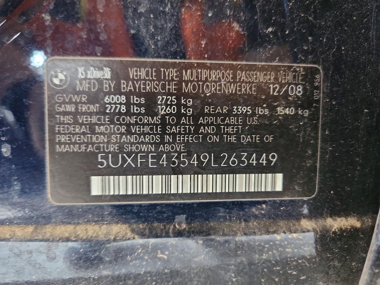 2009 Bmw X5 Xdrive30i Blue vin: 5UXFE43549L263449