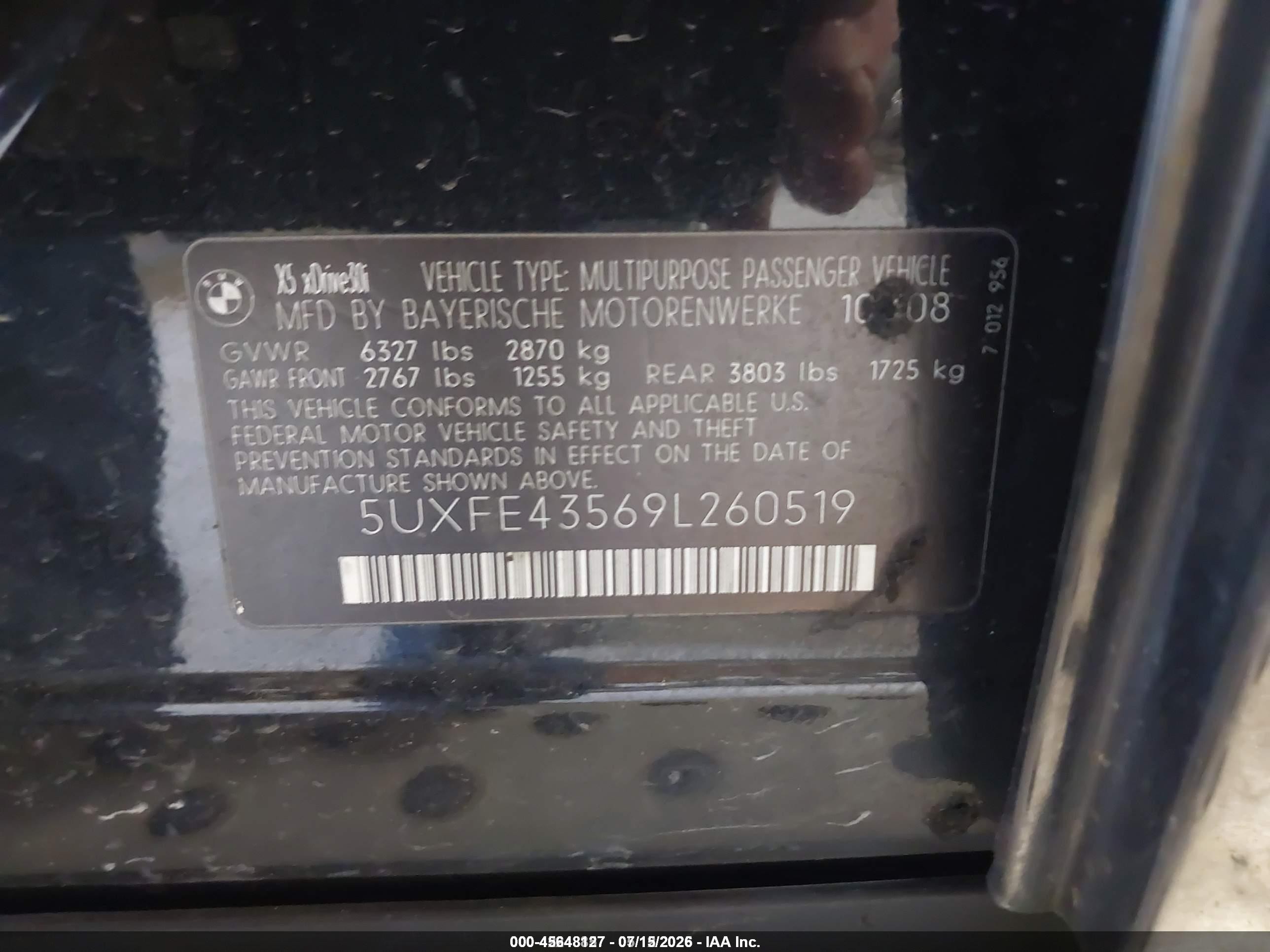 2009 Bmw X5 Xdrive30i Black vin: 5UXFE43569L260519