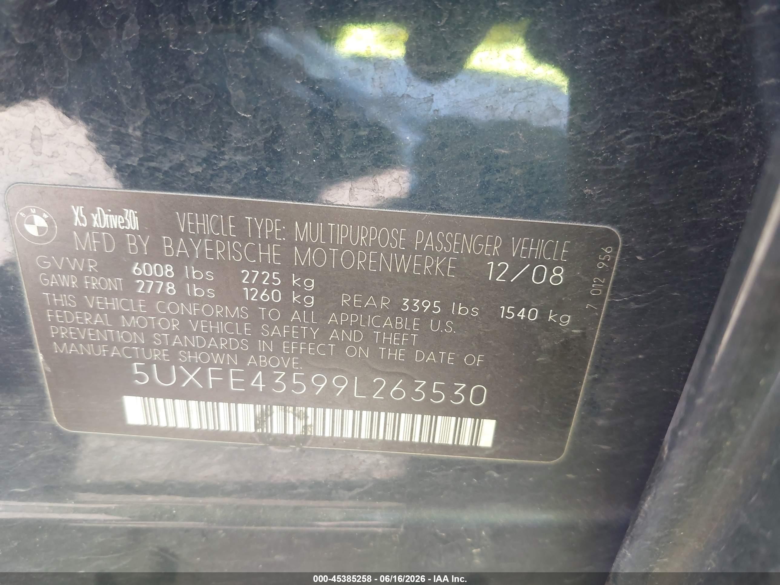 2009 Bmw X5 Xdrive30i Blue vin: 5UXFE43599L263530