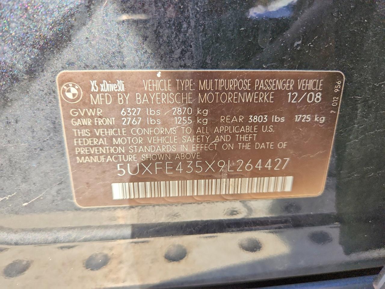 2009 Bmw X5 Xdrive30i Black vin: 5UXFE435X9L264427