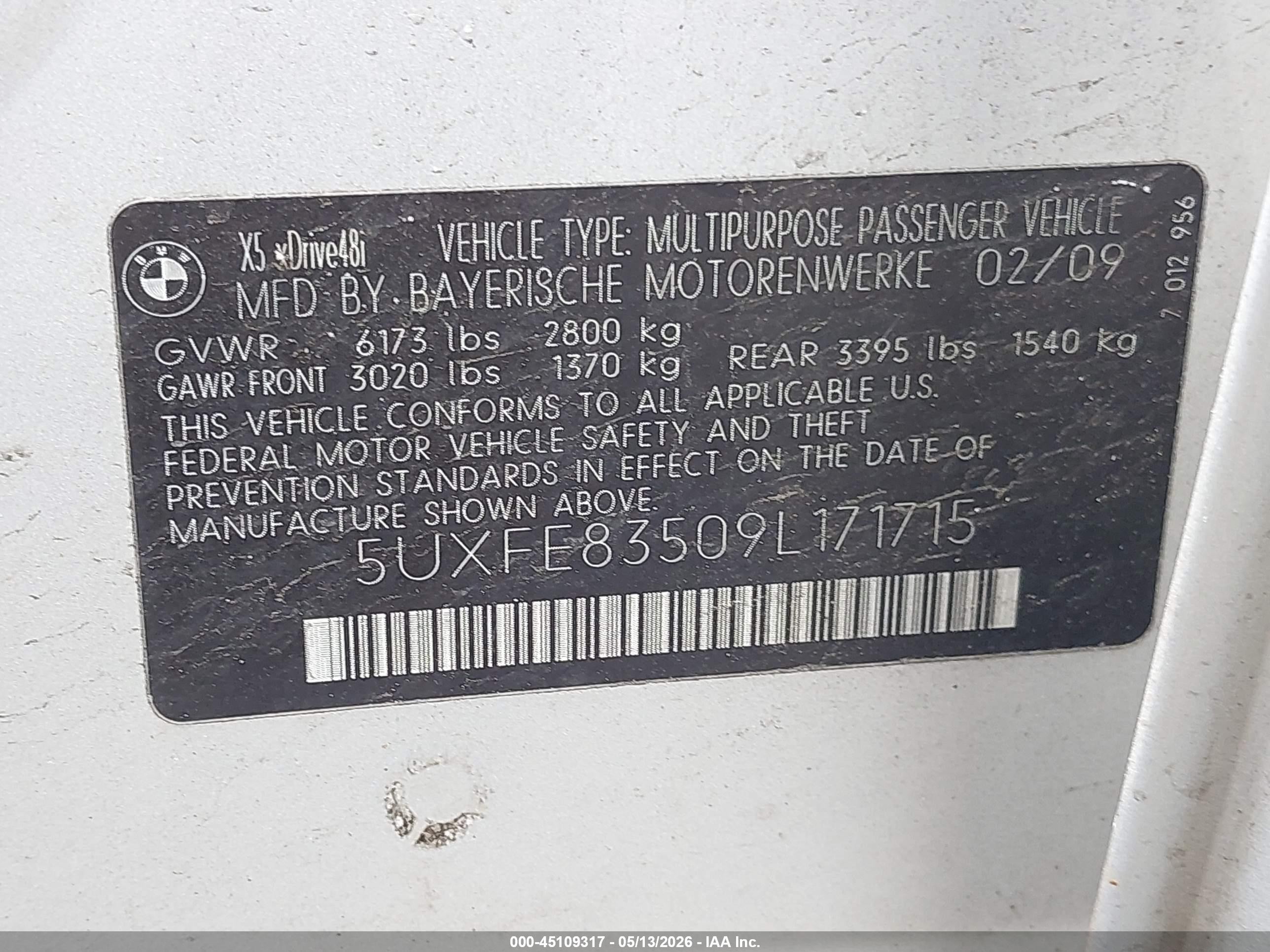 2009 Bmw X5 Xdrive48i Silver vin: 5UXFE83509L171715