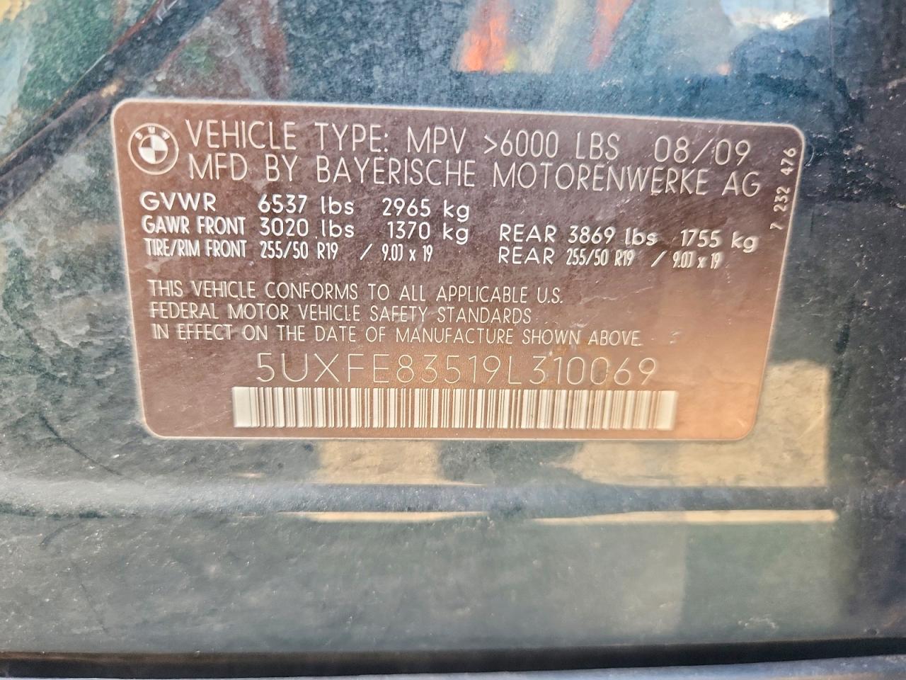 2009 Bmw X5 Xdrive48i Green vin: 5UXFE83519L310069