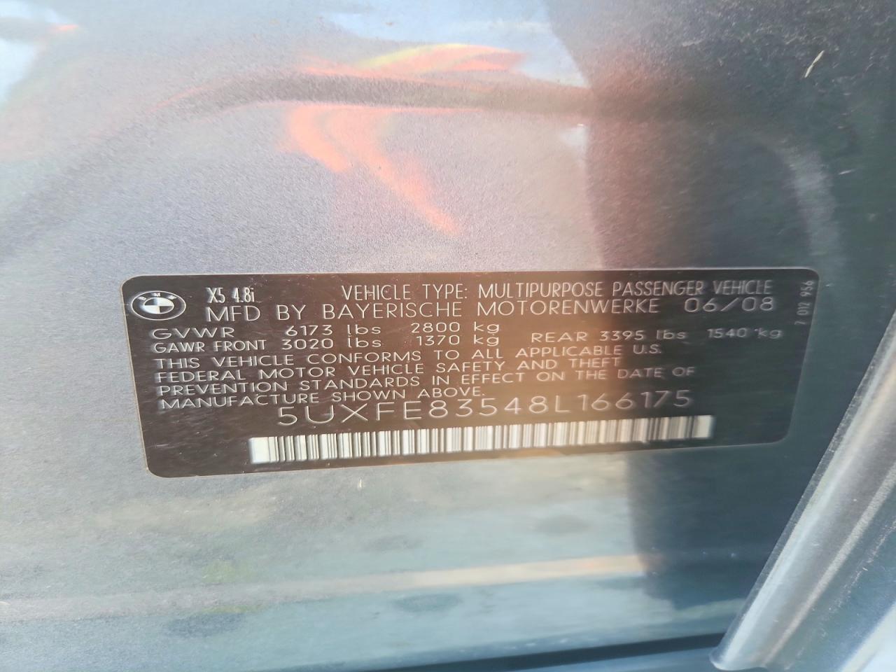 2008 Bmw X5 4.8i Gray vin: 5UXFE83548L166175