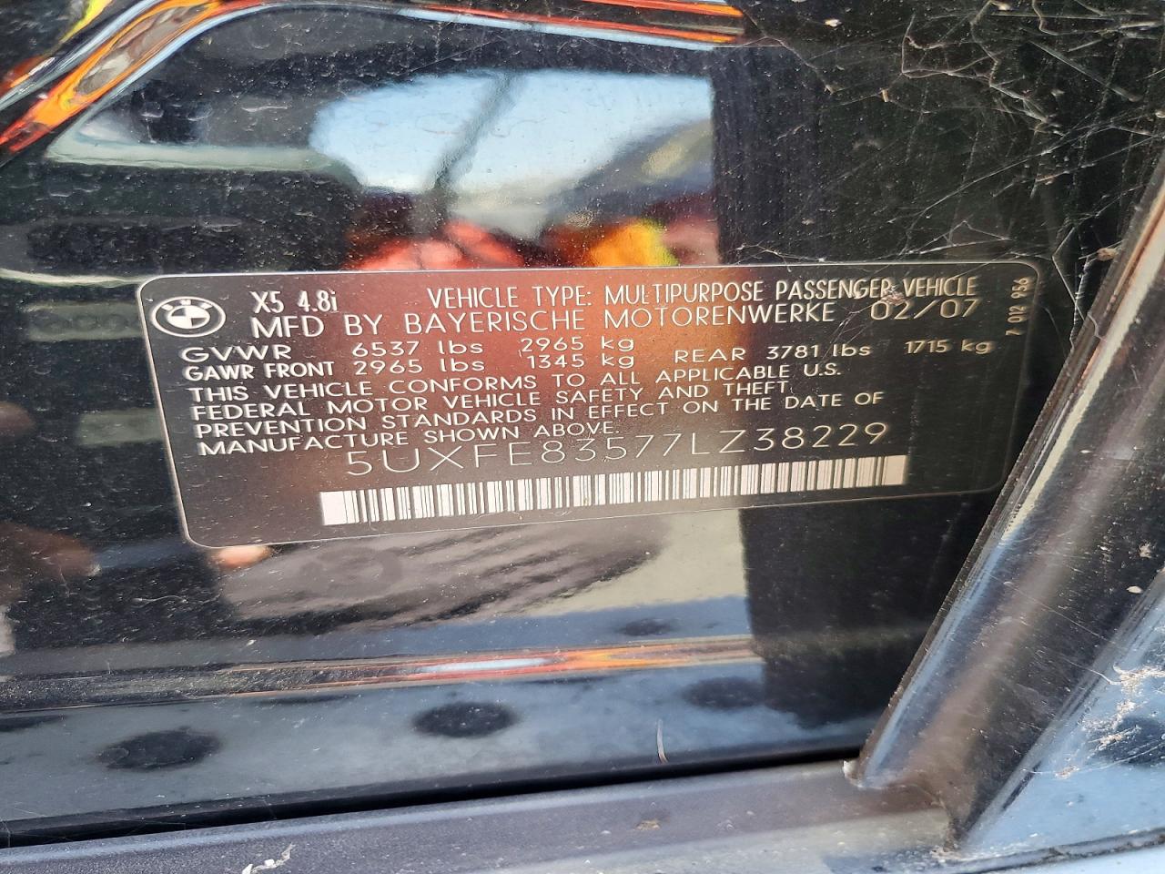 2007 Bmw X5 4.8i Black vin: 5UXFE83577LZ38229