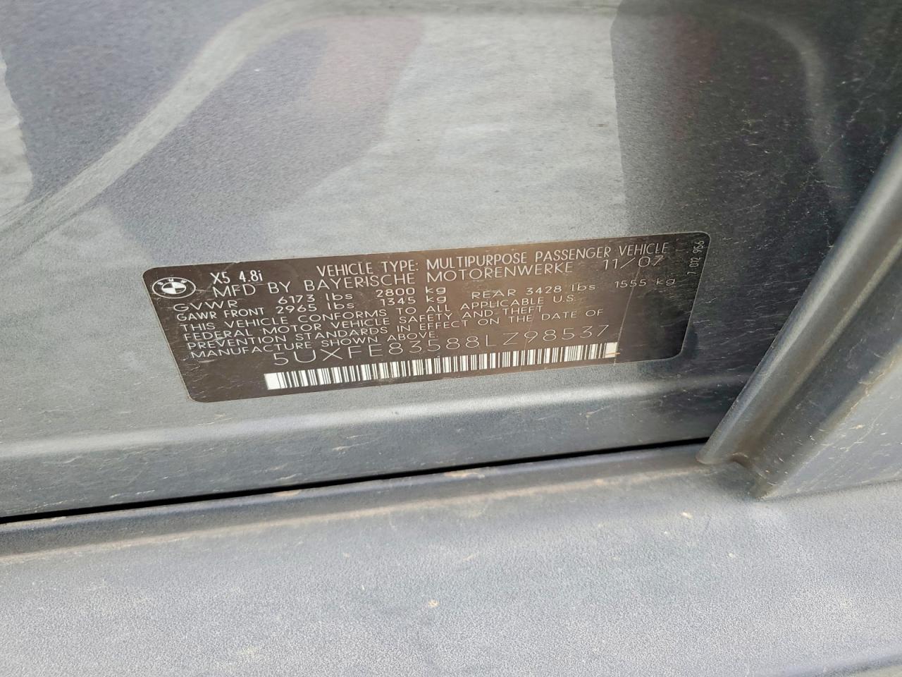 2008 Bmw X5 Silver vin: 5UXFE83588LZ98537