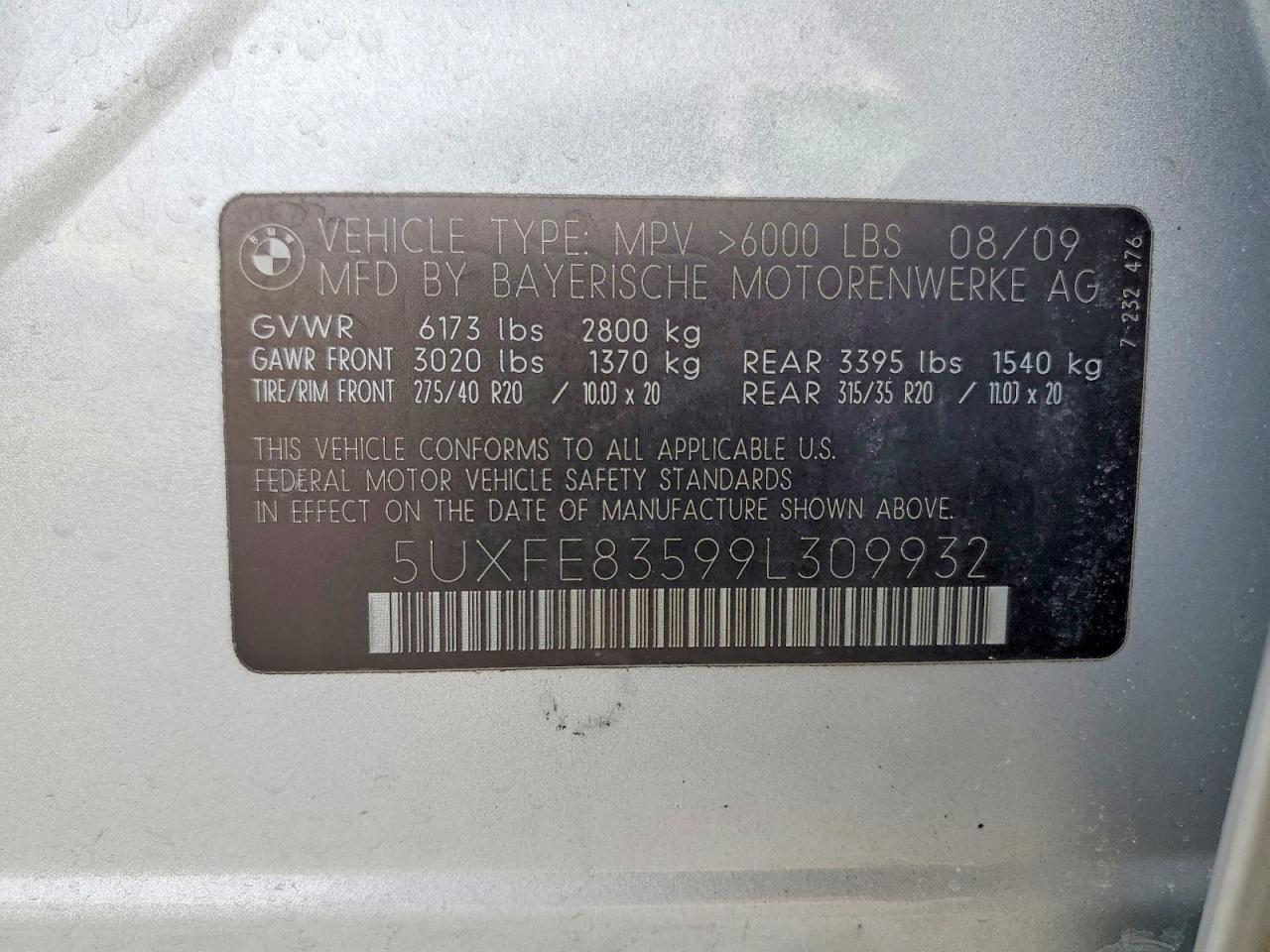 2009 Bmw X5 Xdrive48i Silver vin: 5UXFE83599L309932
