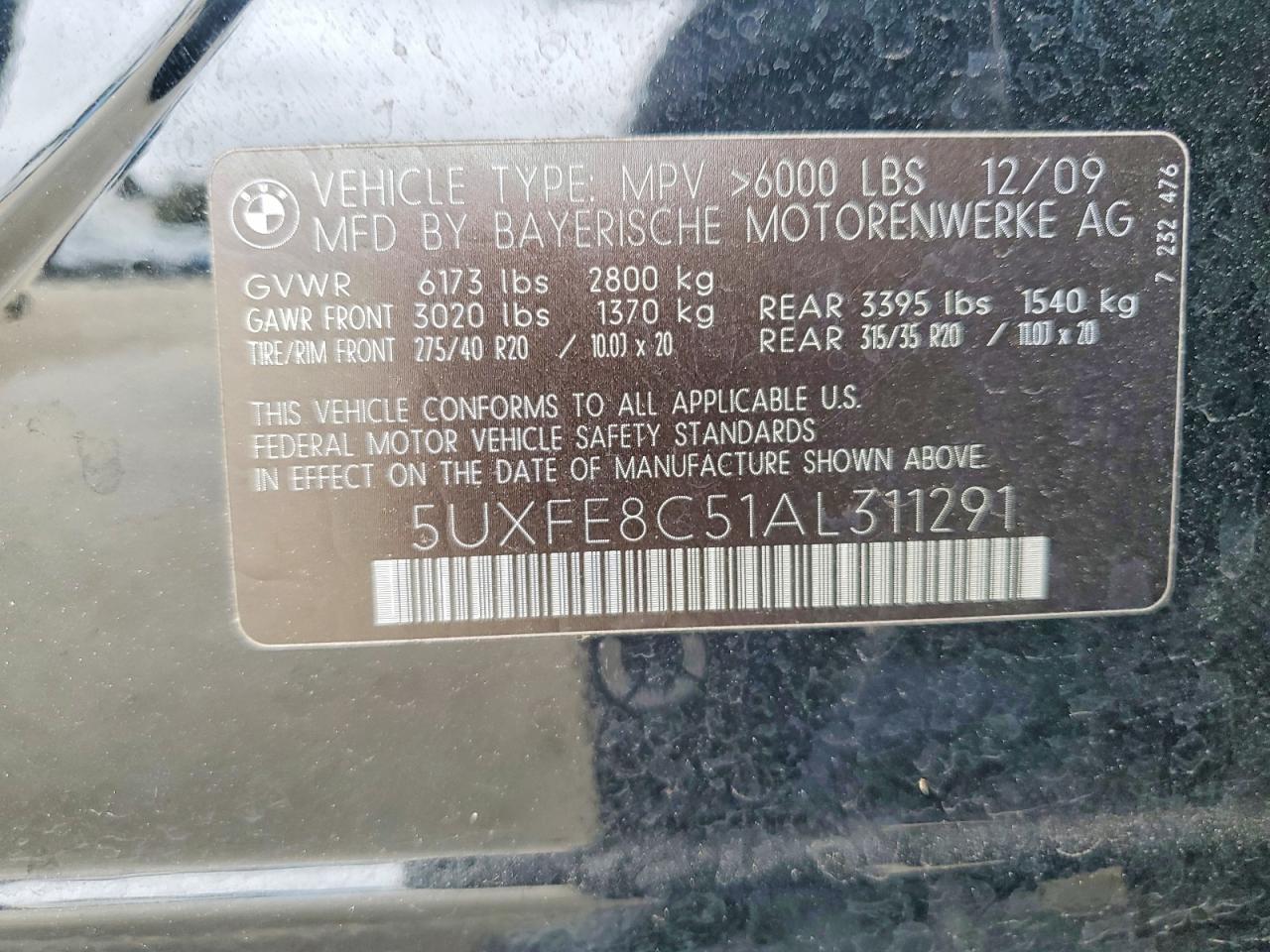2010 Bmw X5 Xdrive48i Черный vin: 5UXFE8C51AL311291