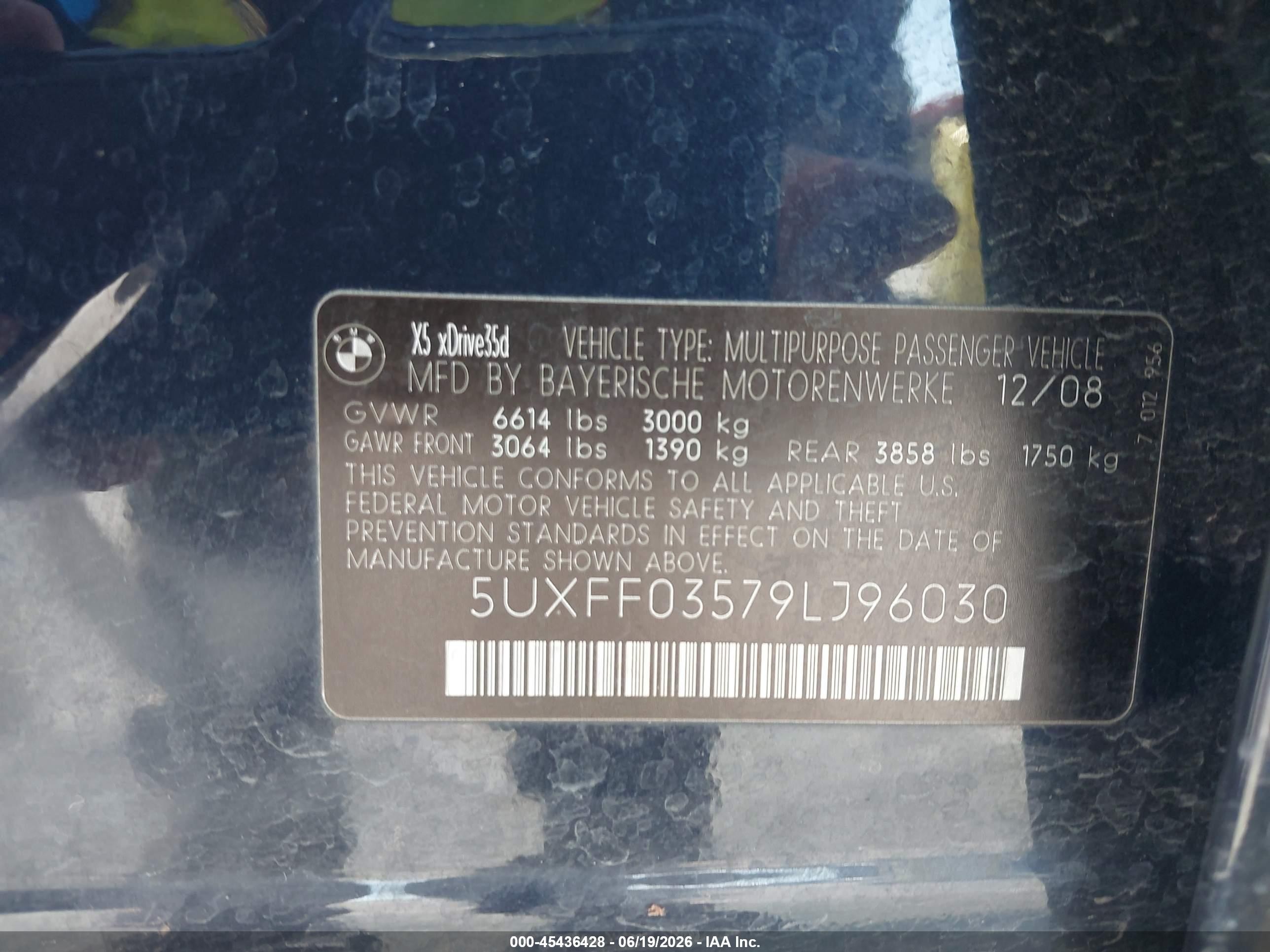 2009 Bmw X5 Xdrive35d Blue vin: 5UXFF03579LJ96030