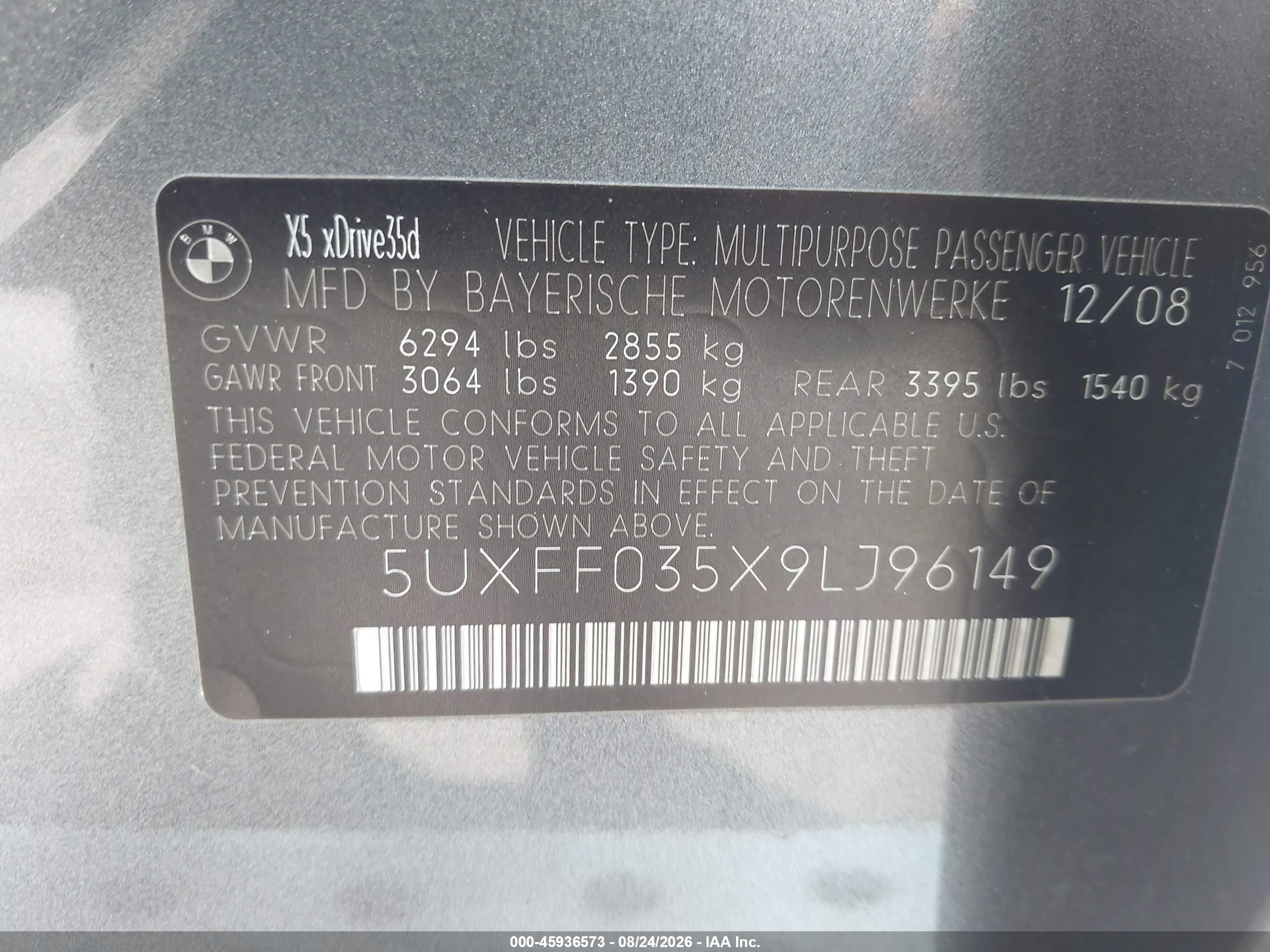 2009 Bmw X5 Xdrive35d Серебряный vin: 5UXFF035X9LJ96149