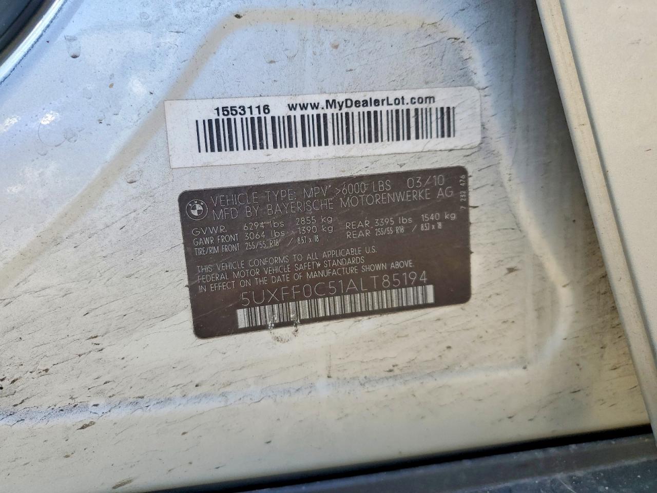2010 Bmw X5 Xdrive35d Silver vin: 5UXFF0C51ALT85194