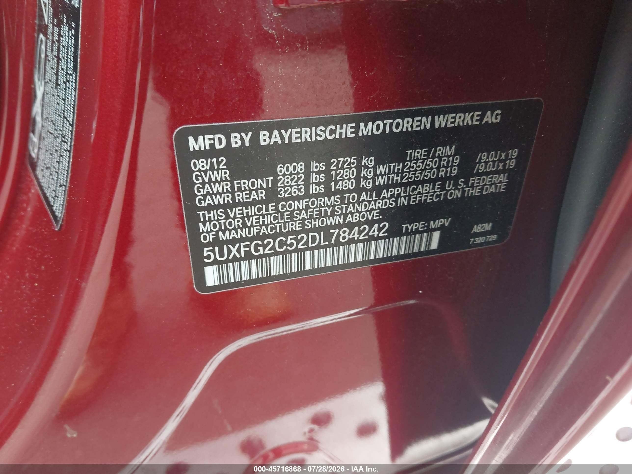 2013 Bmw X6 Xdrive35i Red vin: 5UXFG2C52DL784242