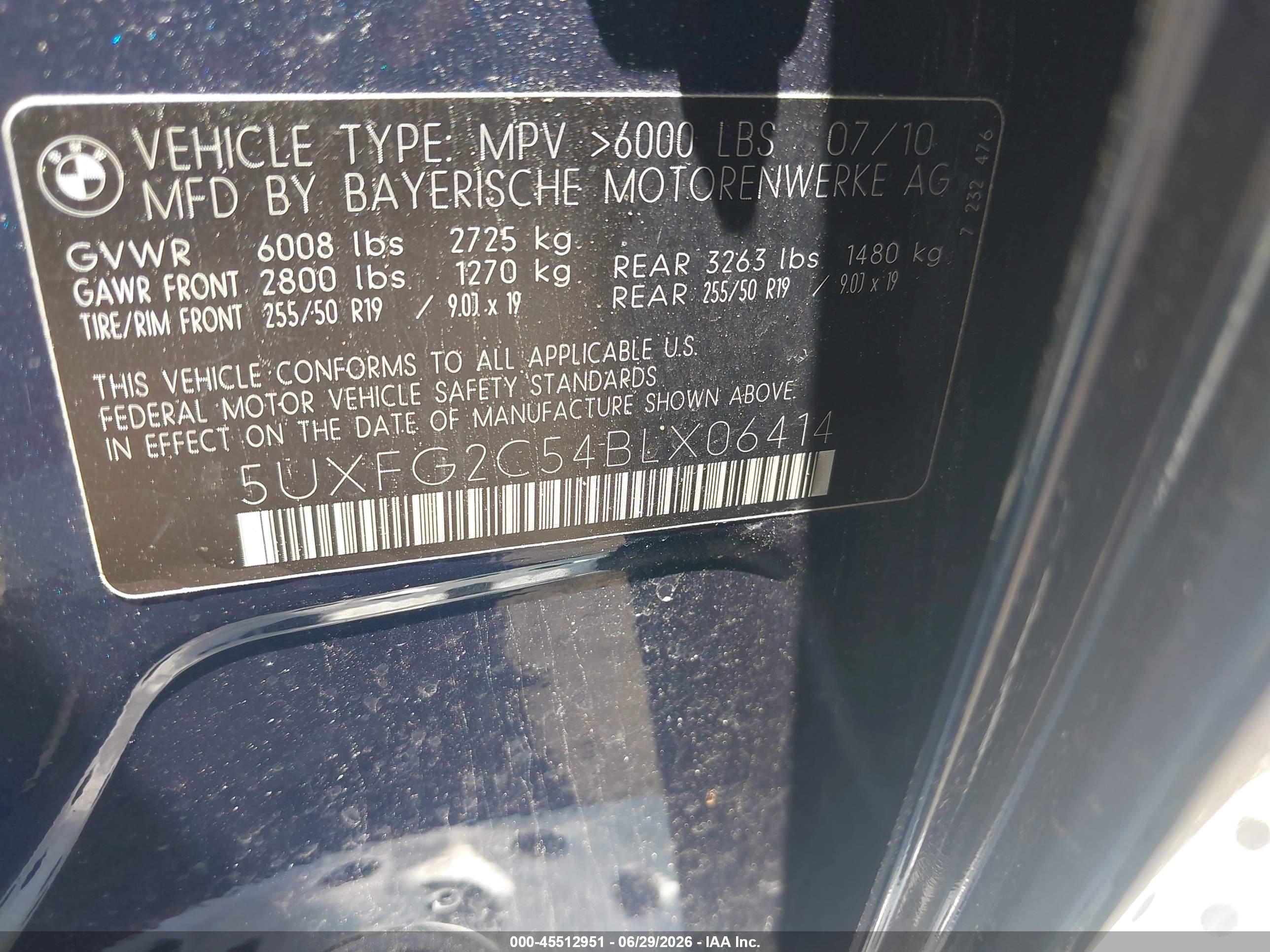 2011 Bmw X6 Xdrive35i Blue vin: 5UXFG2C54BLX06414