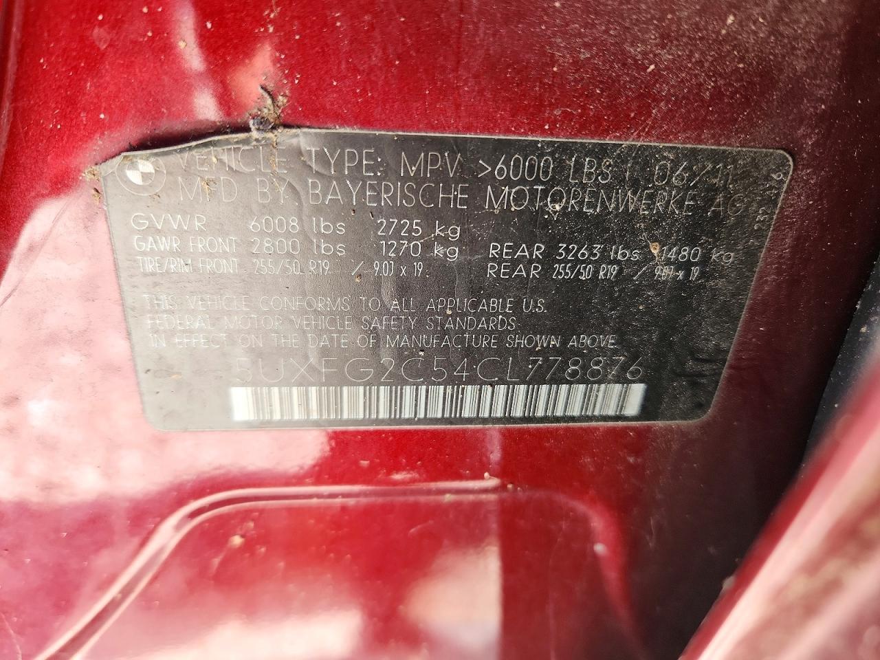 2012 Bmw X6 Xdrive35i Red vin: 5UXFG2C54CL778876
