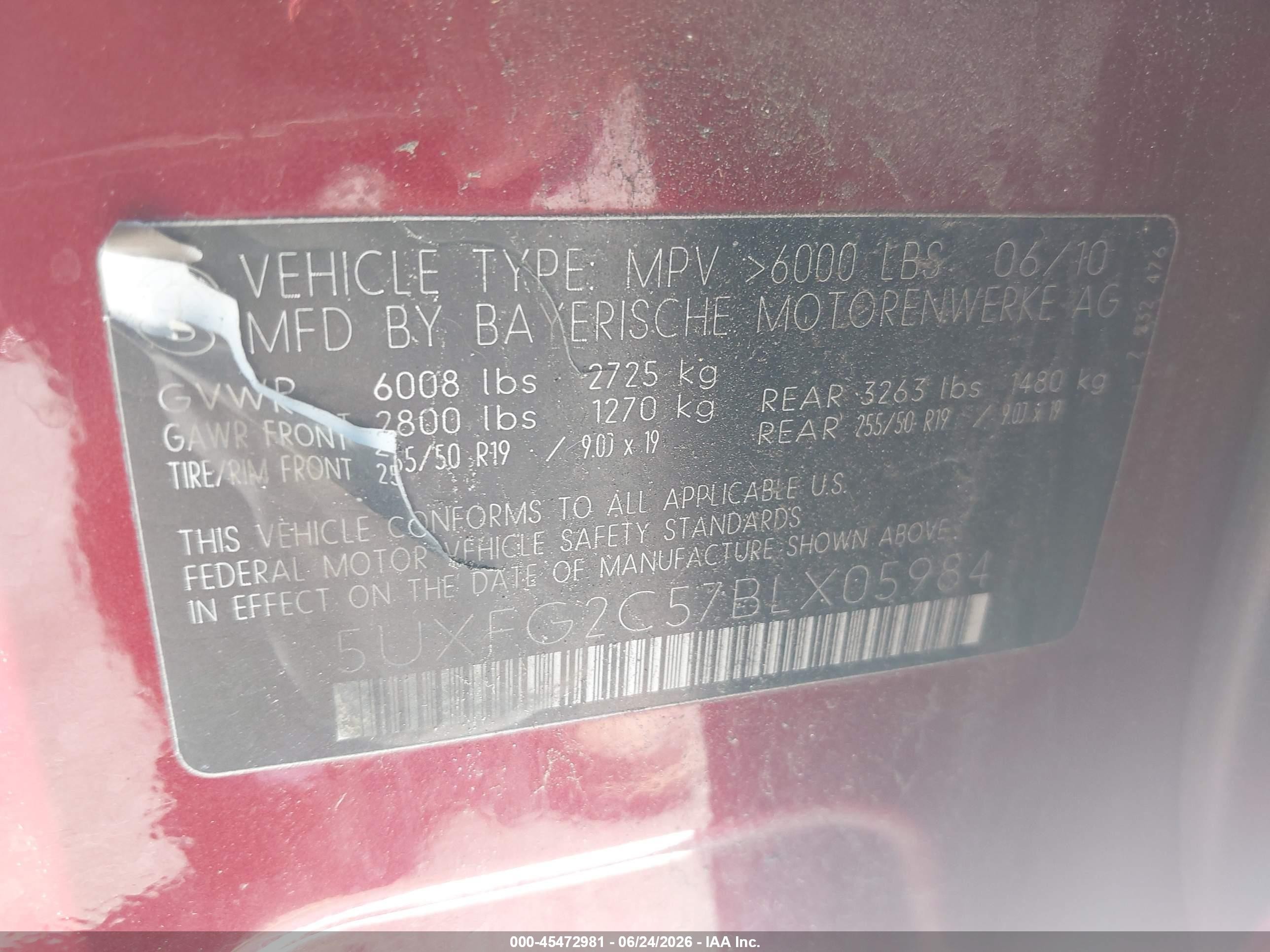 2011 Bmw X6 Xdrive35i Red vin: 5UXFG2C57BLX05984