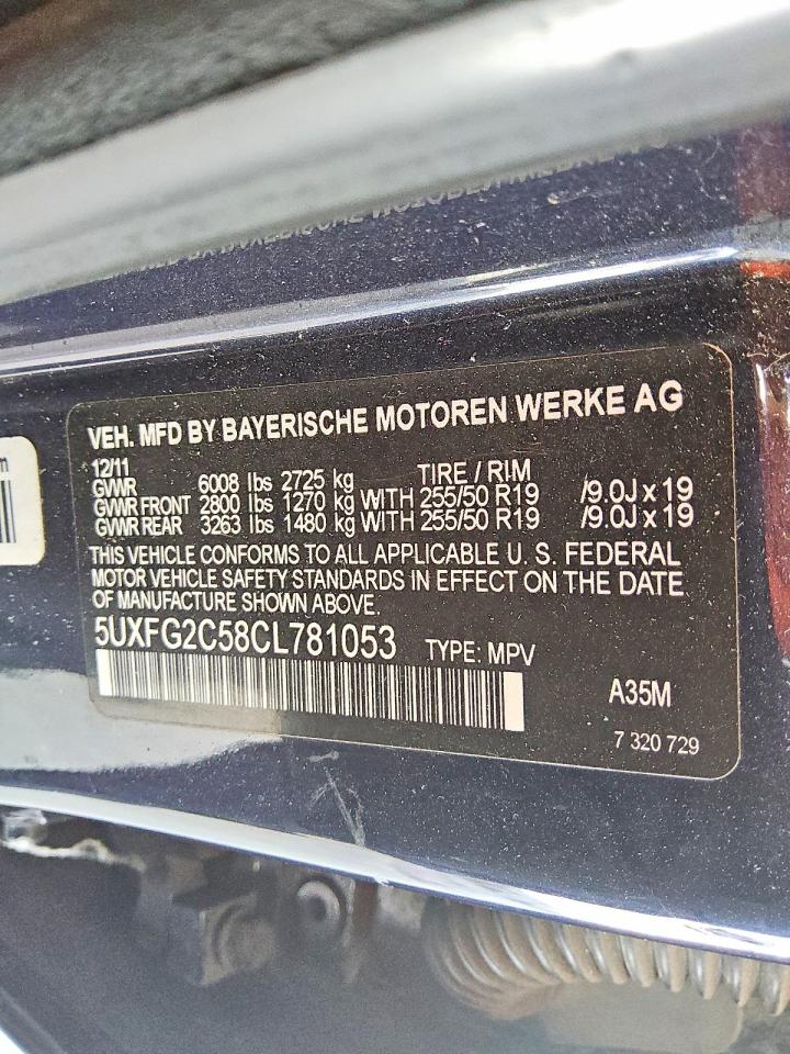 2012 Bmw X6 Xdrive35i Blue vin: 5UXFG2C58CL781053