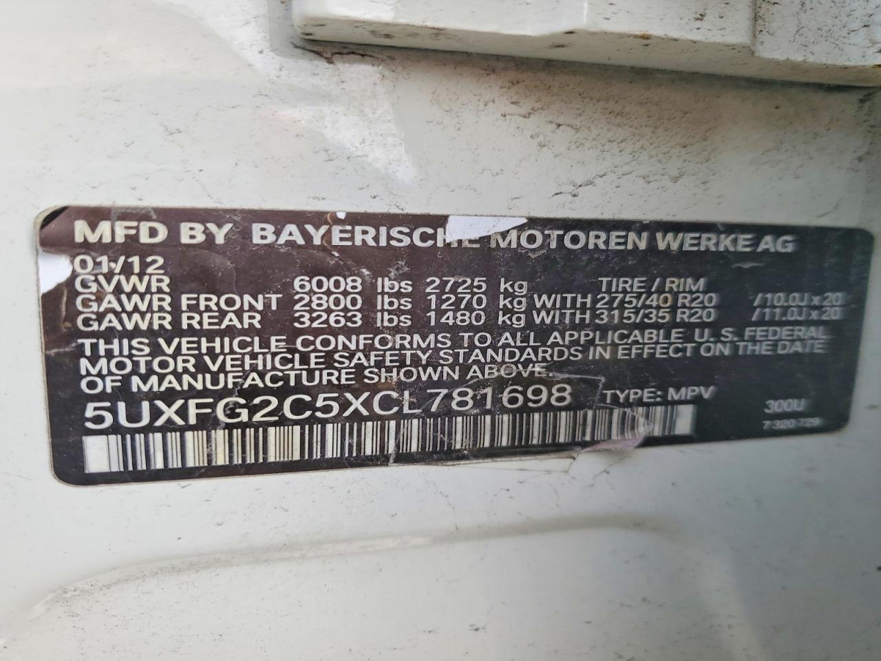 2012 Bmw X6 Xdrive35i White vin: 5UXFG2C5XCL781698