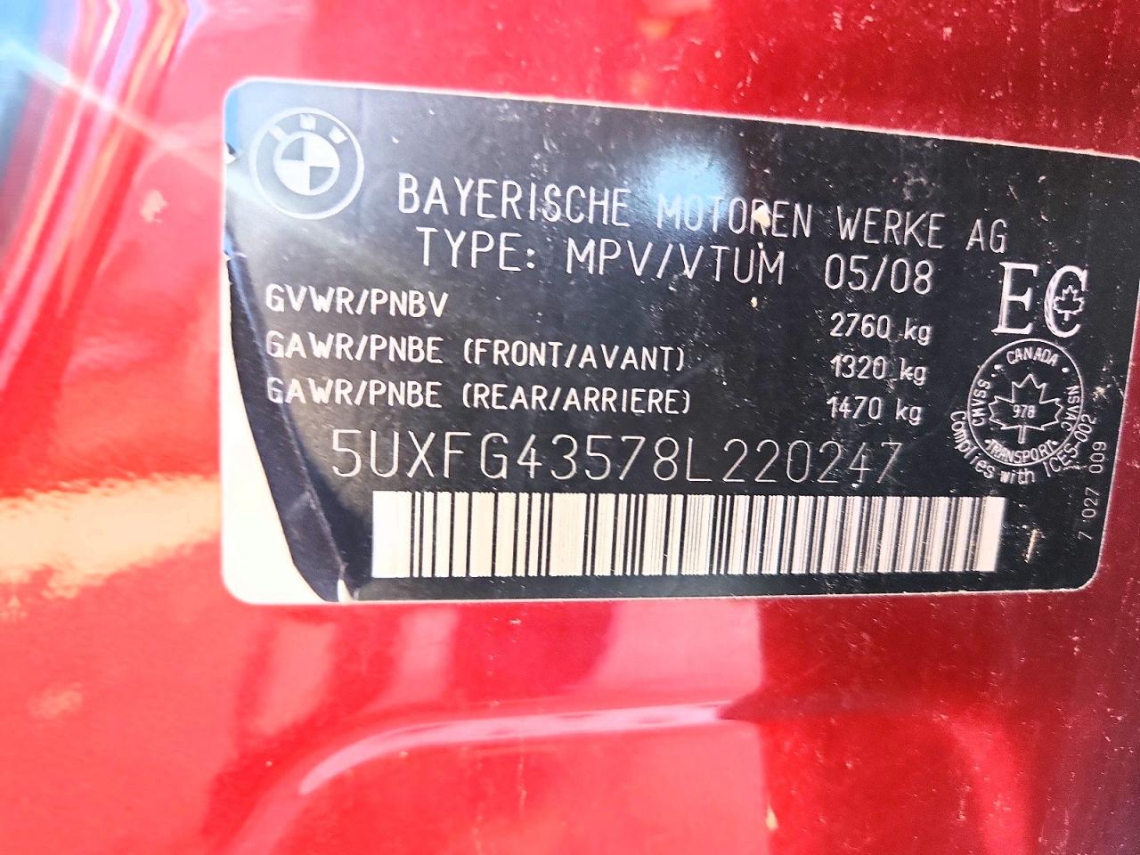 2008 Bmw X6 Xdrive35i Burgundy vin: 5UXFG43578L220247