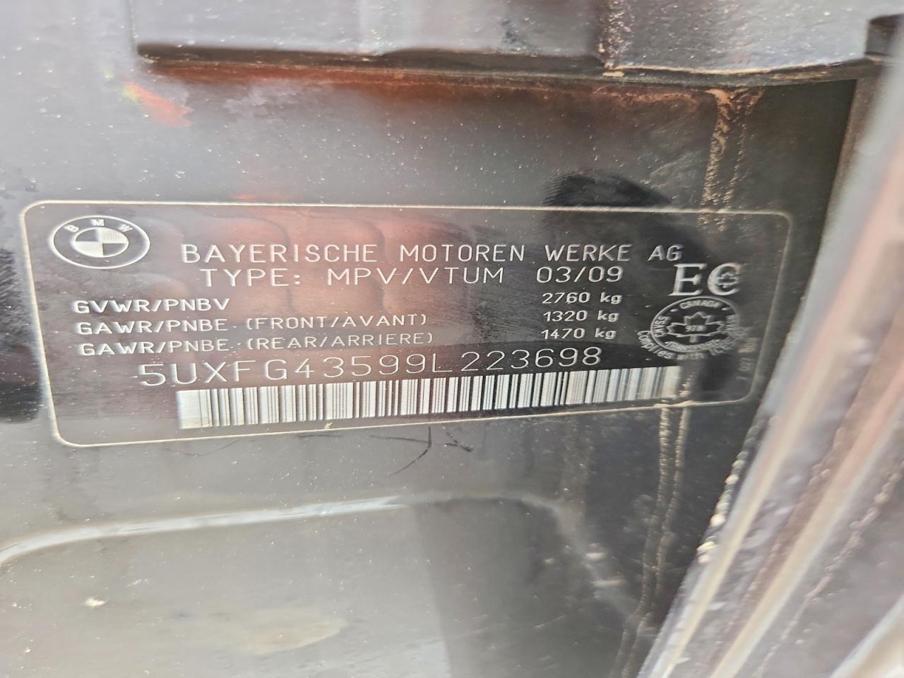 2009 Bmw X6 Xdrive35i Black vin: 5UXFG43599L223698