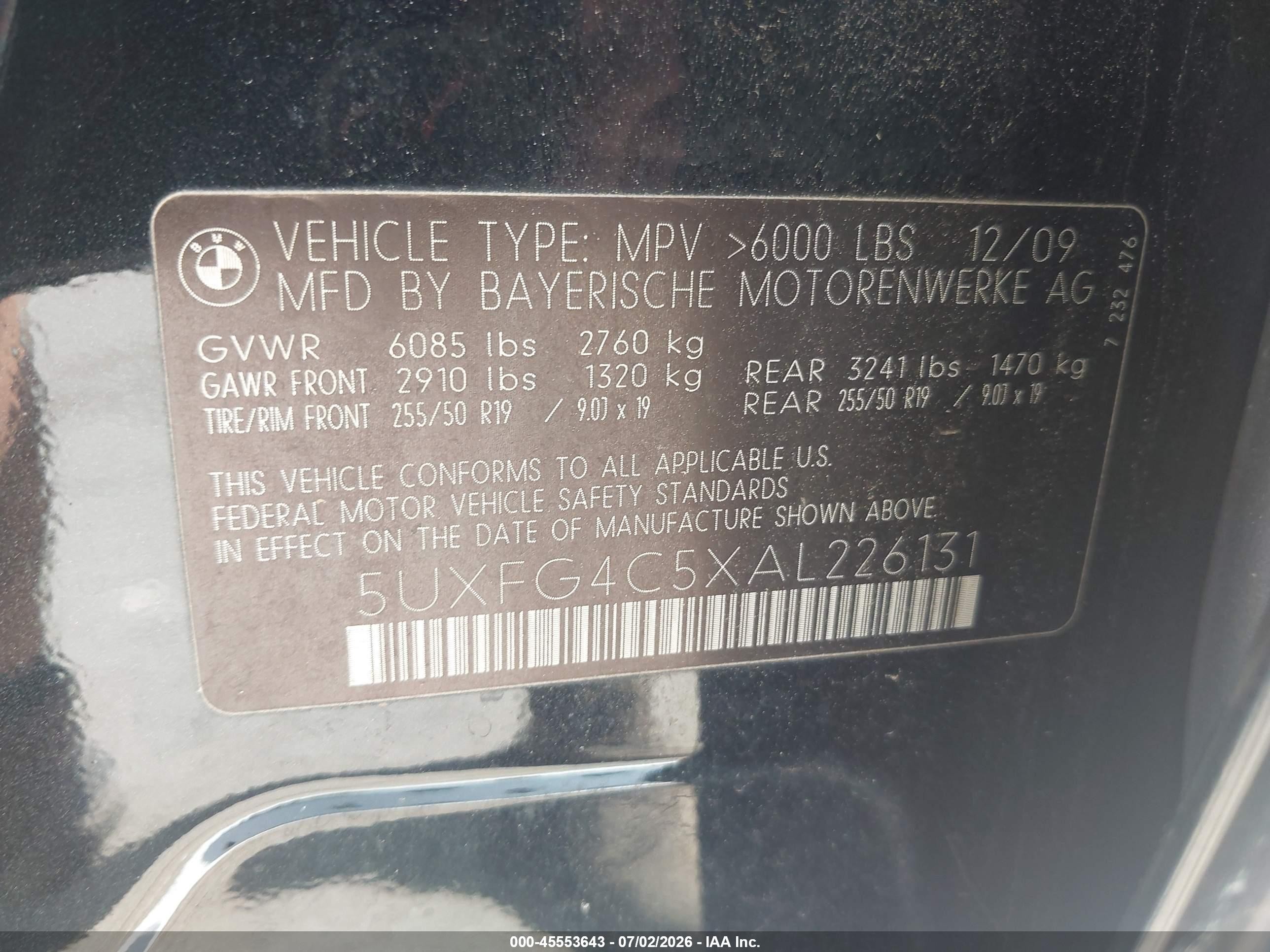 2010 Bmw X6 Xdrive35i Black vin: 5UXFG4C5XAL226131