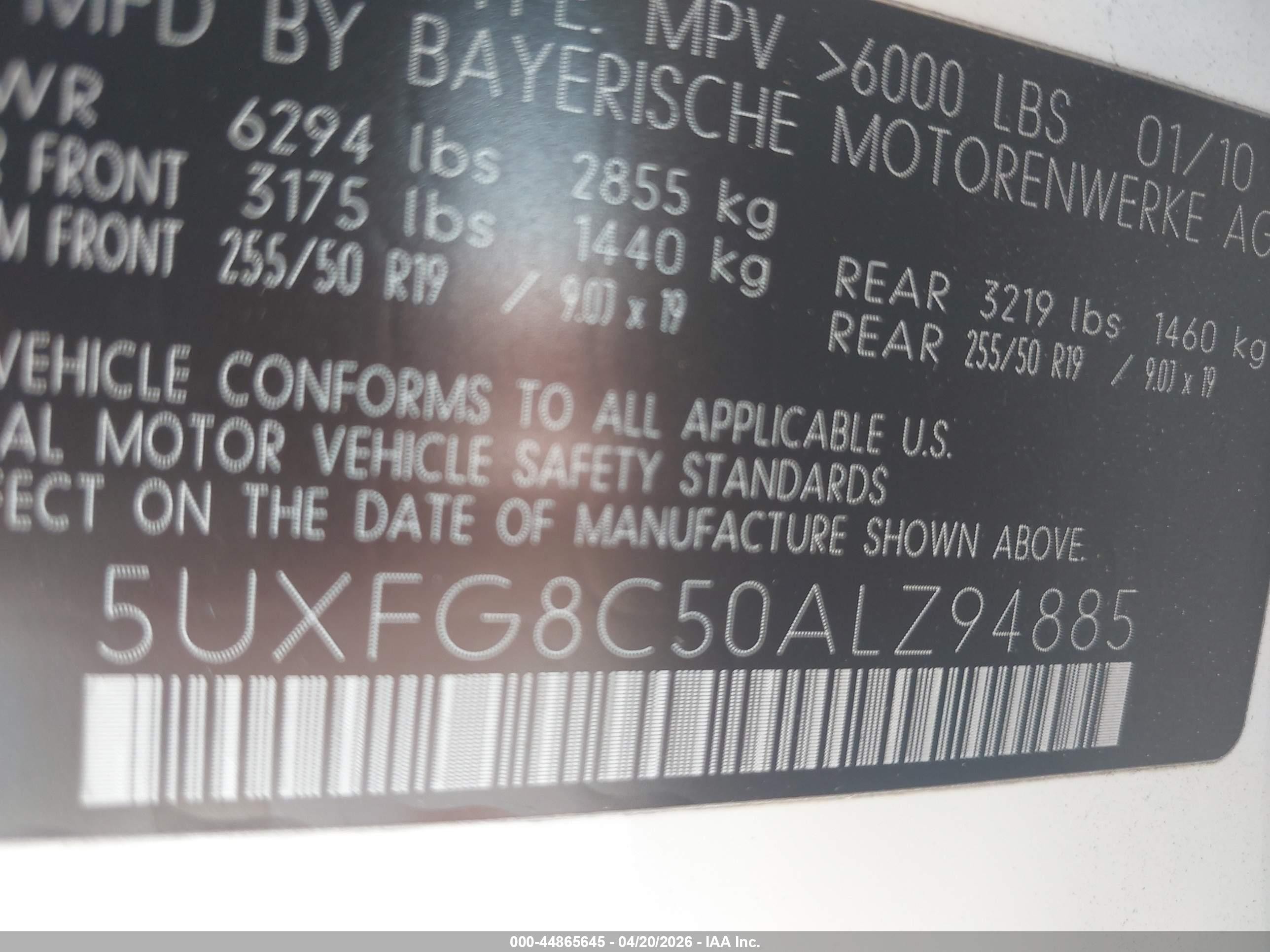 2010 Bmw X6 Xdrive50i White vin: 5UXFG8C50ALZ94885