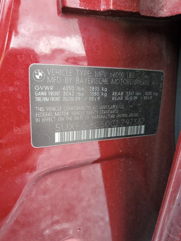 2012 Bmw X6 Xdrive50i Red vin: 5UXFG8C50CLZ97367