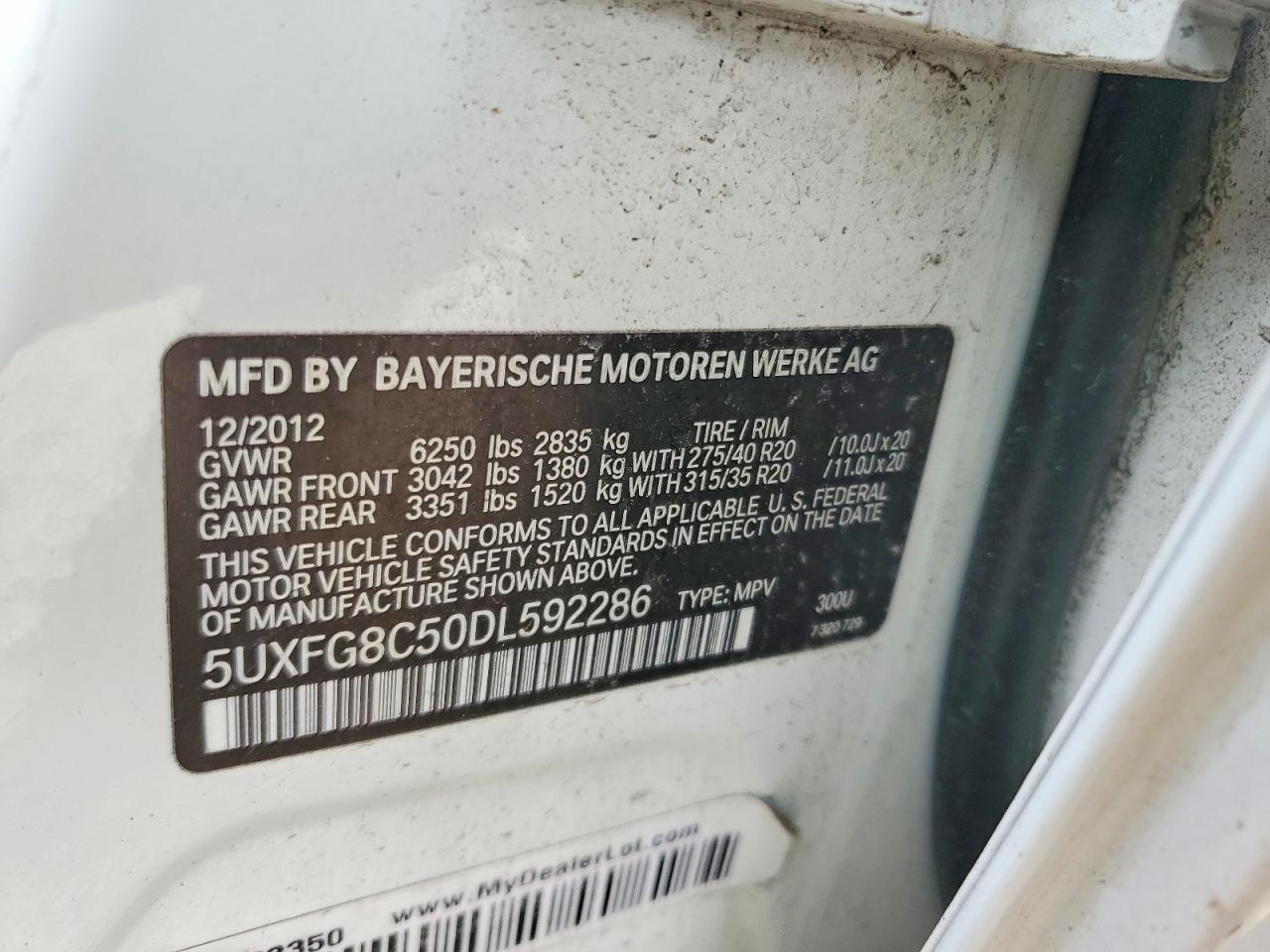 2013 Bmw X6 Xdrive50i White vin: 5UXFG8C50DL592286