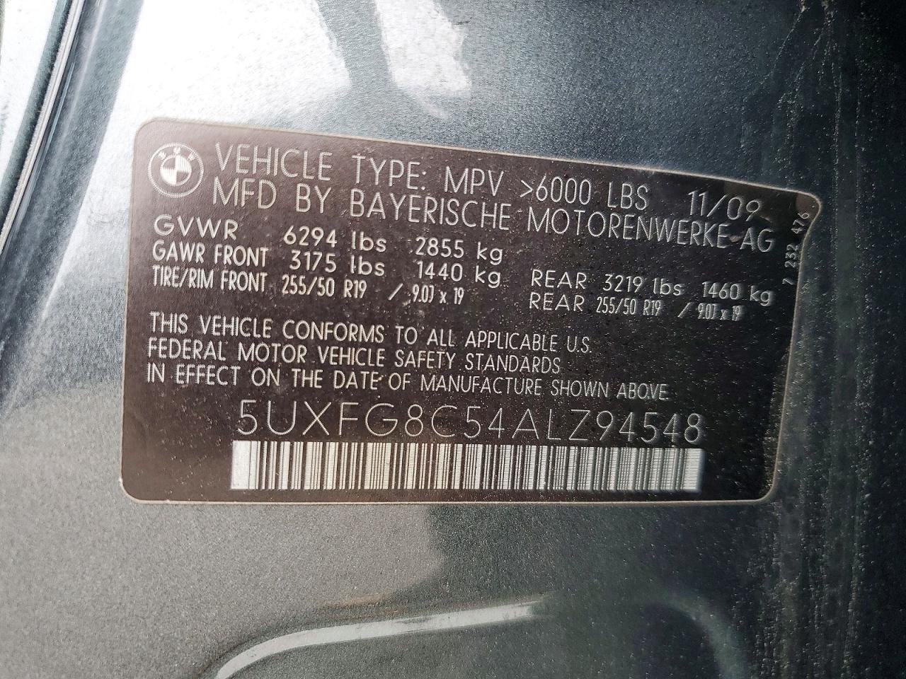 2010 Bmw X6 Xdrive50i Зеленый vin: 5UXFG8C54ALZ94548