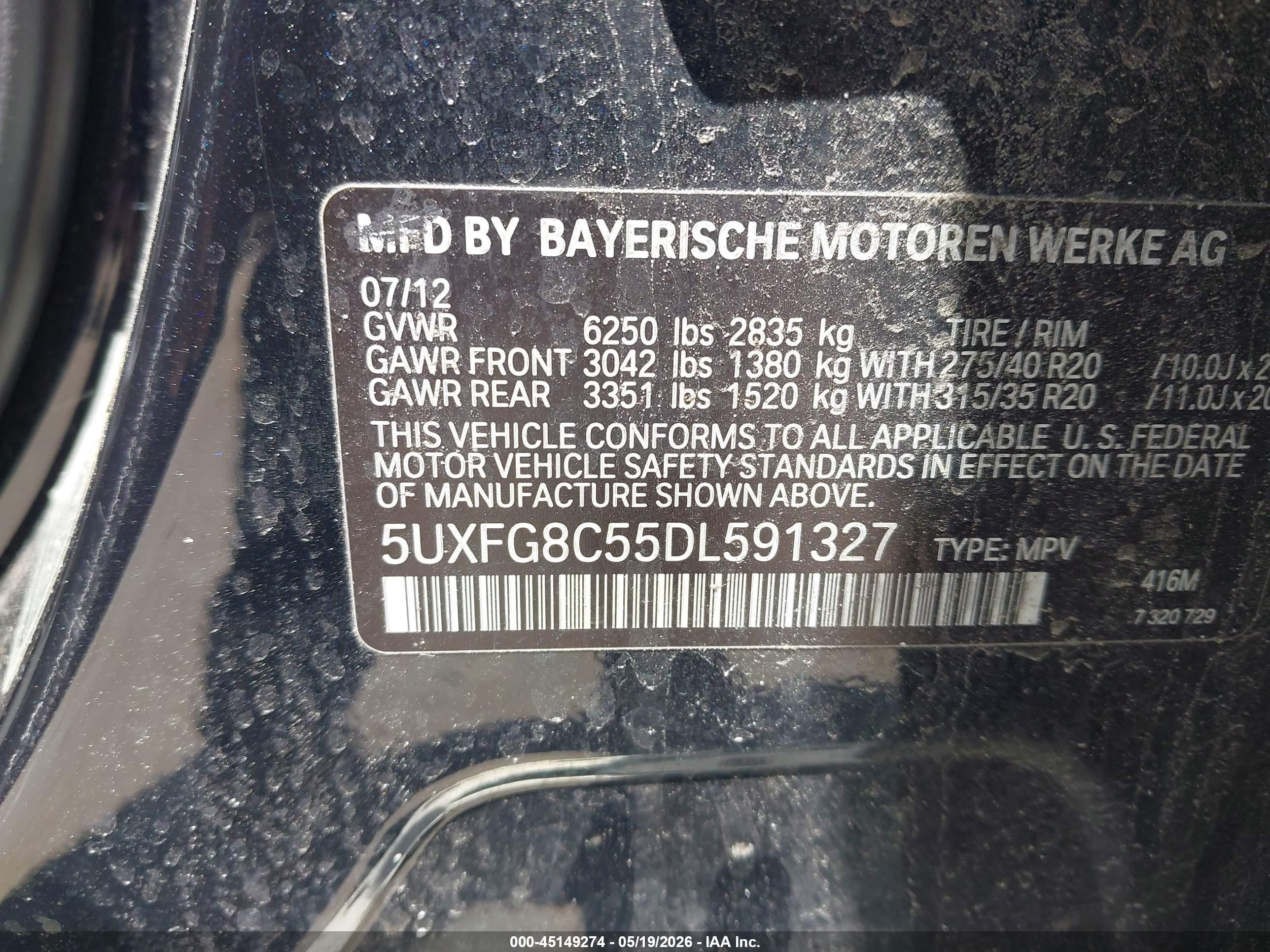 2013 Bmw X6 Xdrive50i Blue vin: 5UXFG8C55DL591327