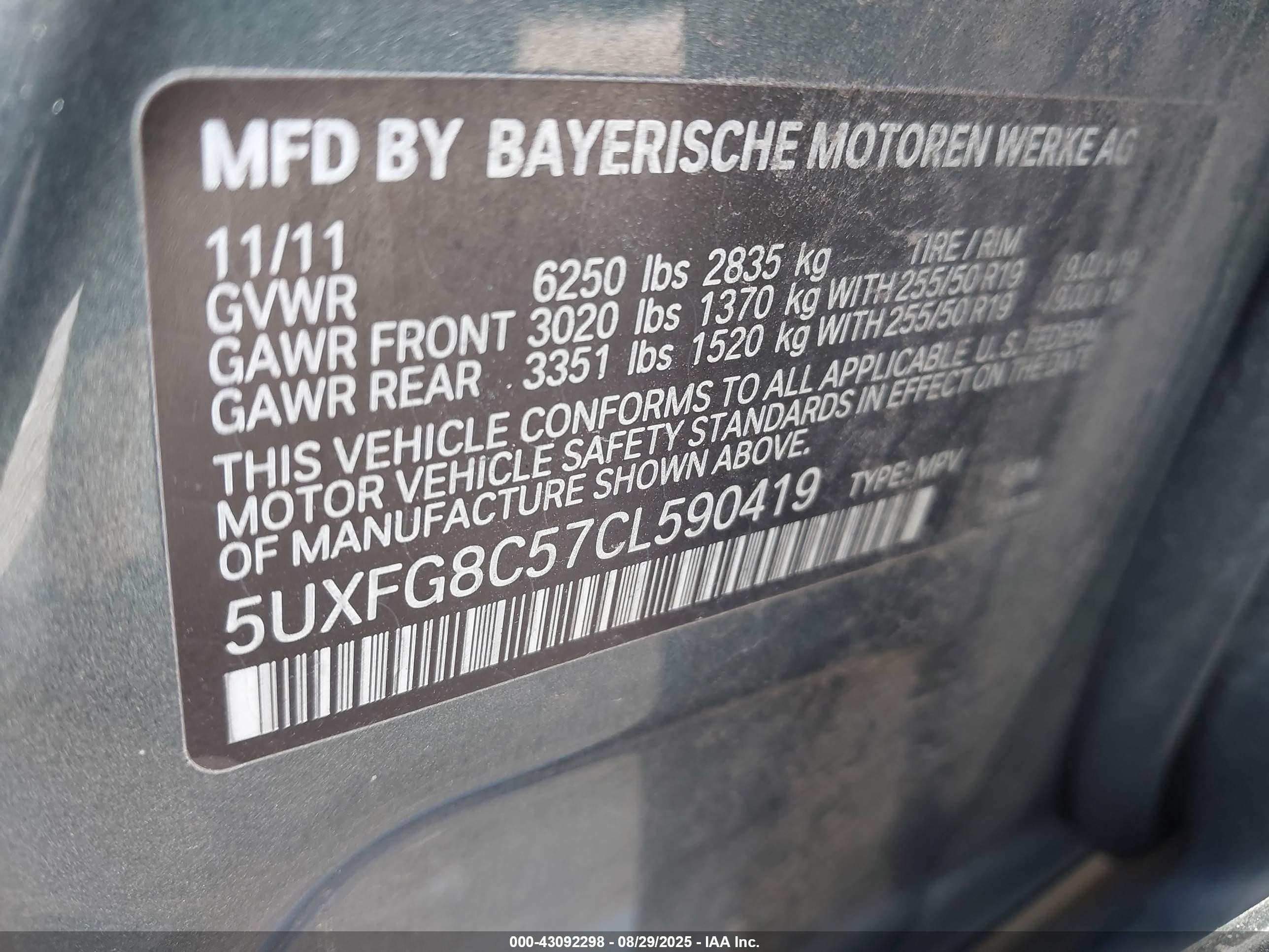 2012 Bmw X6 Xdrive50i Gray vin: 5UXFG8C57CL590419